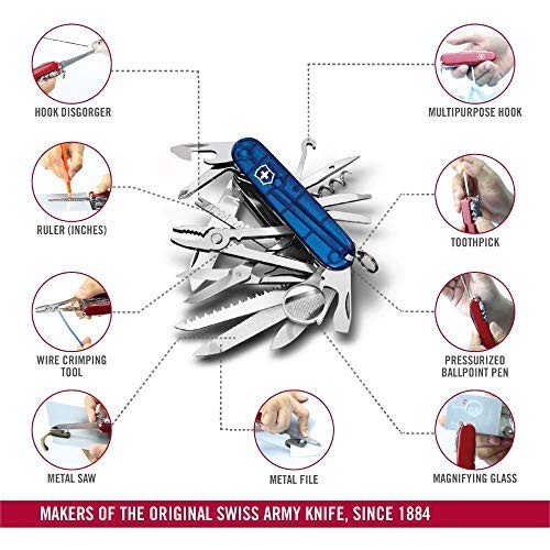 Victorinox Swiss Champ T2 Blue Transparent 33-Function Knife 1.6795.T2 New