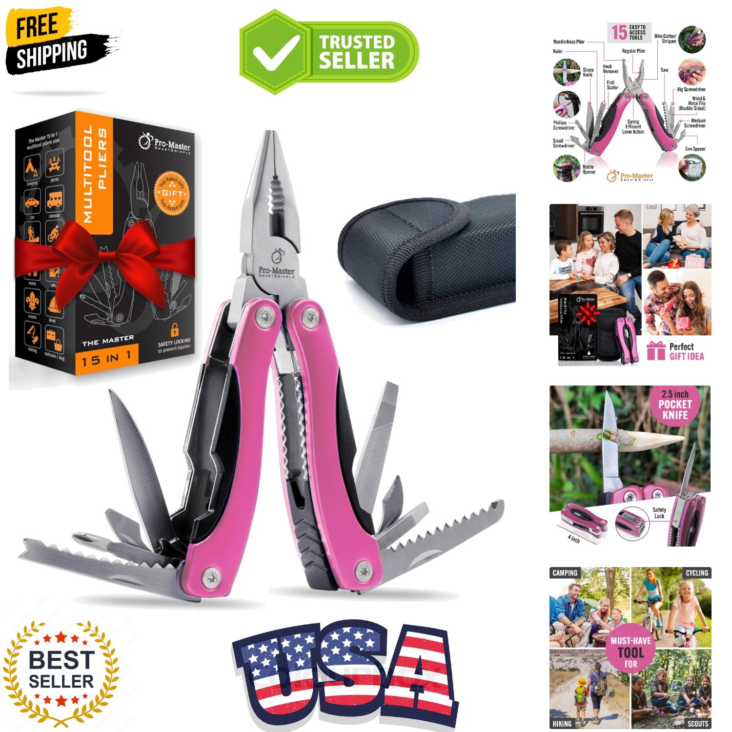 Pink Multitool 15-in-1 for Mom, Wife, Daughter, Grandma, Practical EDC Multi …