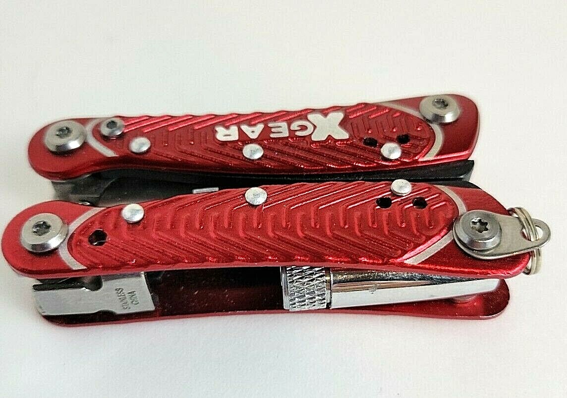 XGEAR Red Multi-Tool Pliers (philips, bottle opener, flashlight, knife, etc.) 3″