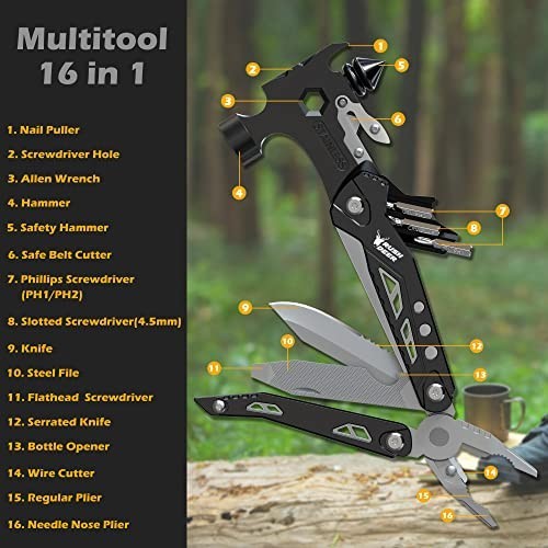 Multitool 16 in 1 Hammer Pliers Knife Screwdrivers Bottle Opener Car Safety