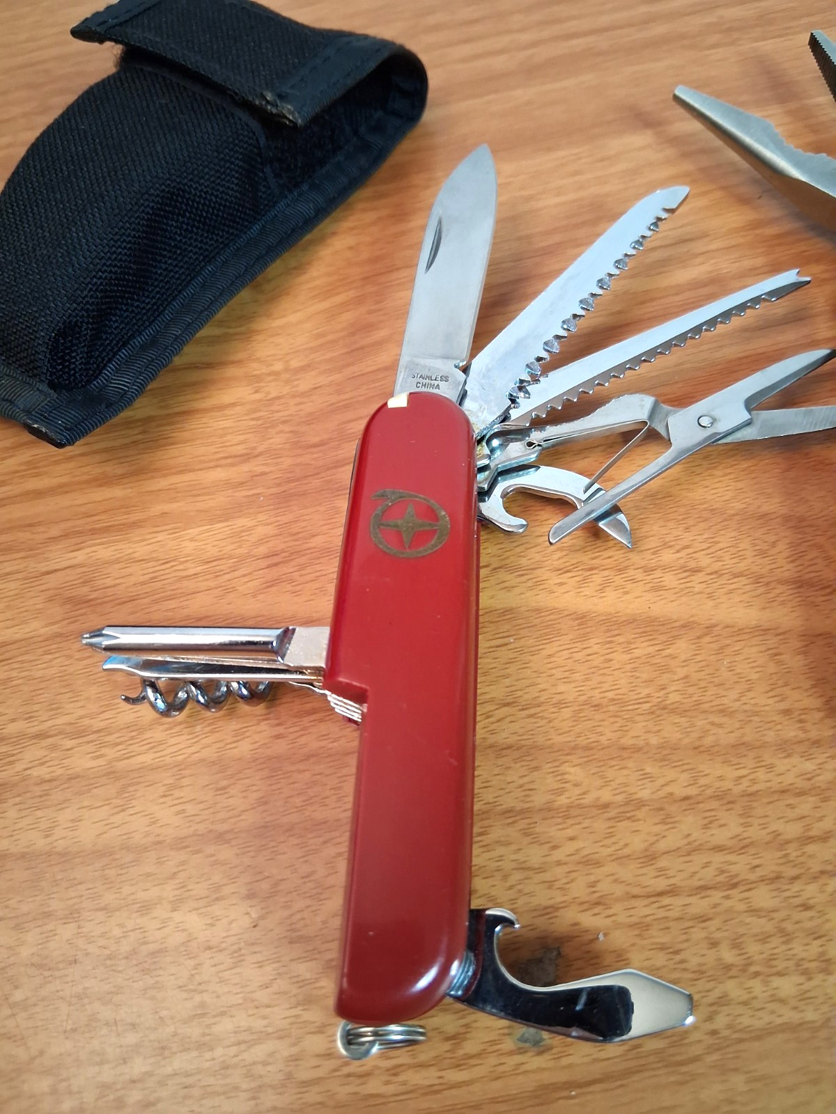 Lot of 2 Multi Tools Ozark Trail 12-in-1 and “Q” 13-Tool Camp Knife with Sheaths