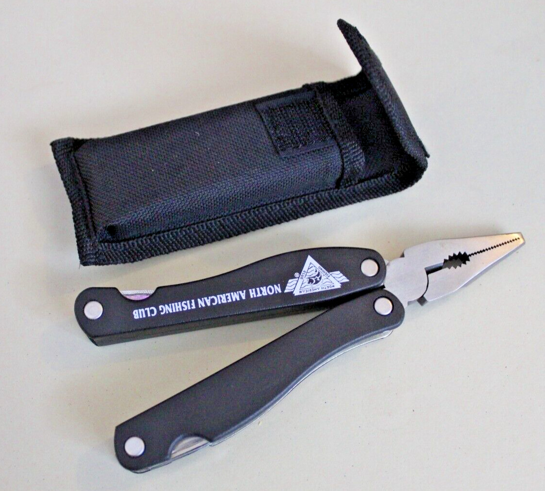 North American Fishing Club Multi Tool Knife Pliers Black with Holder