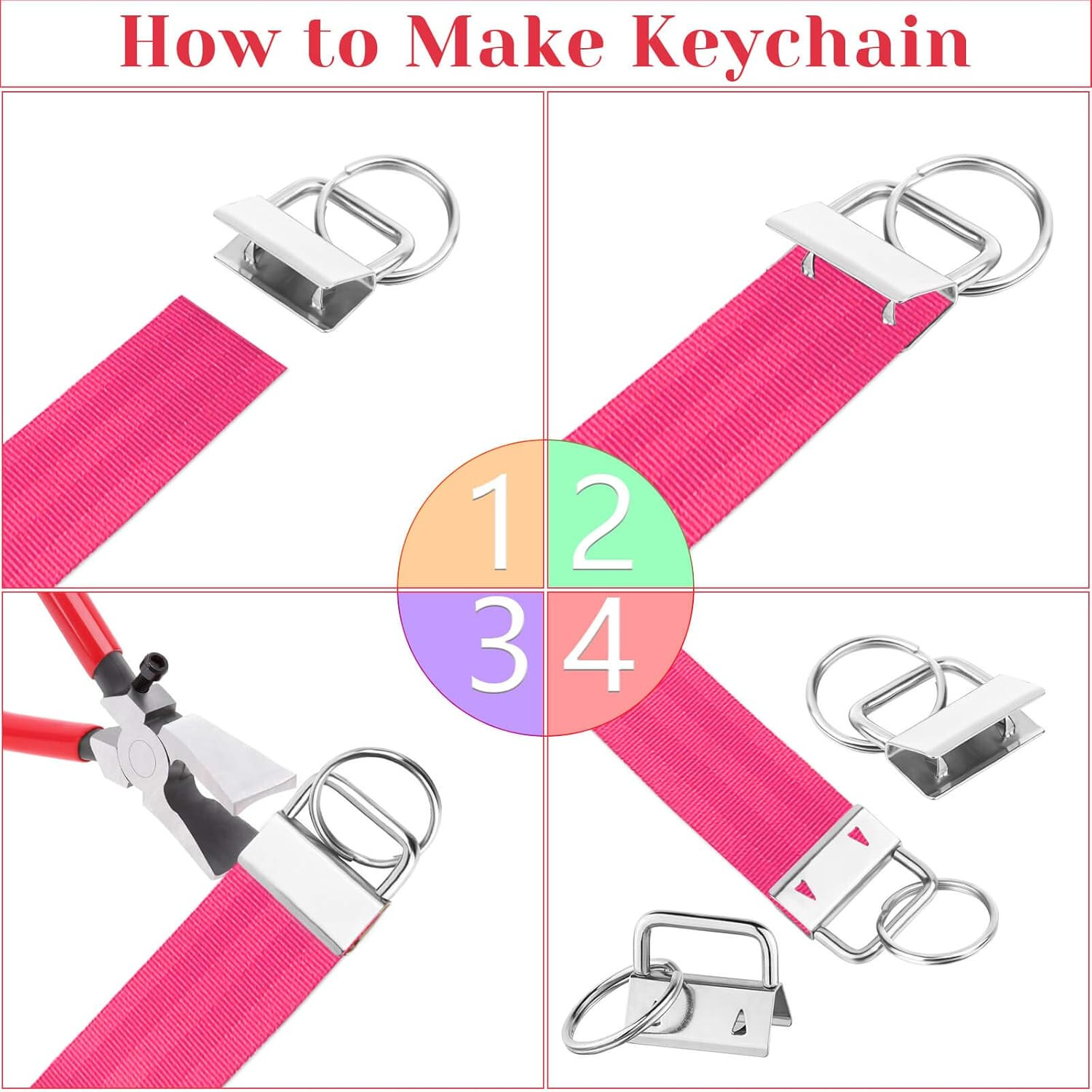 Key Fob Hardware Set, 50PCS Lanyard Key Fob Hardware 1 Inch with Key Fob Pliers
