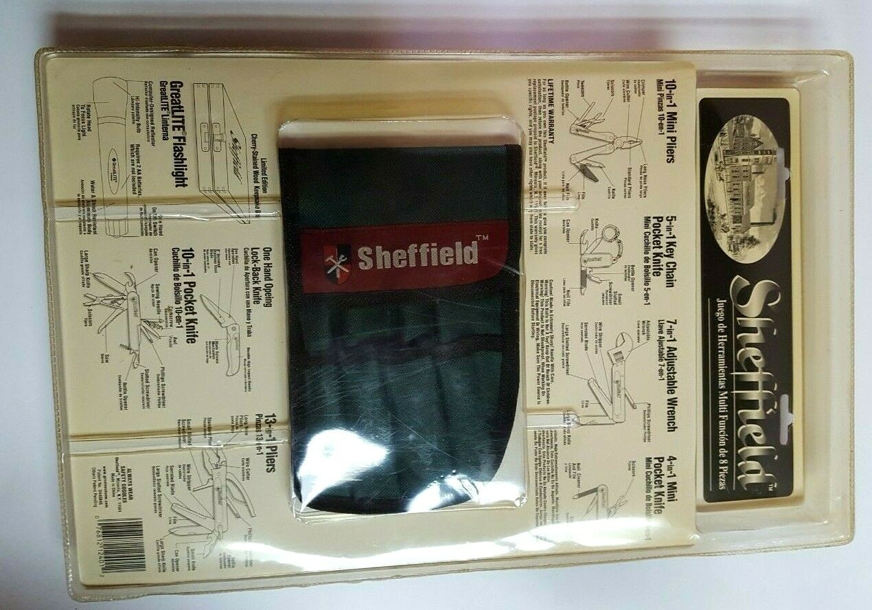 Sheffield 8 Pc Tool Kit :multi Function, pocket knives flashlight pouch 721l5