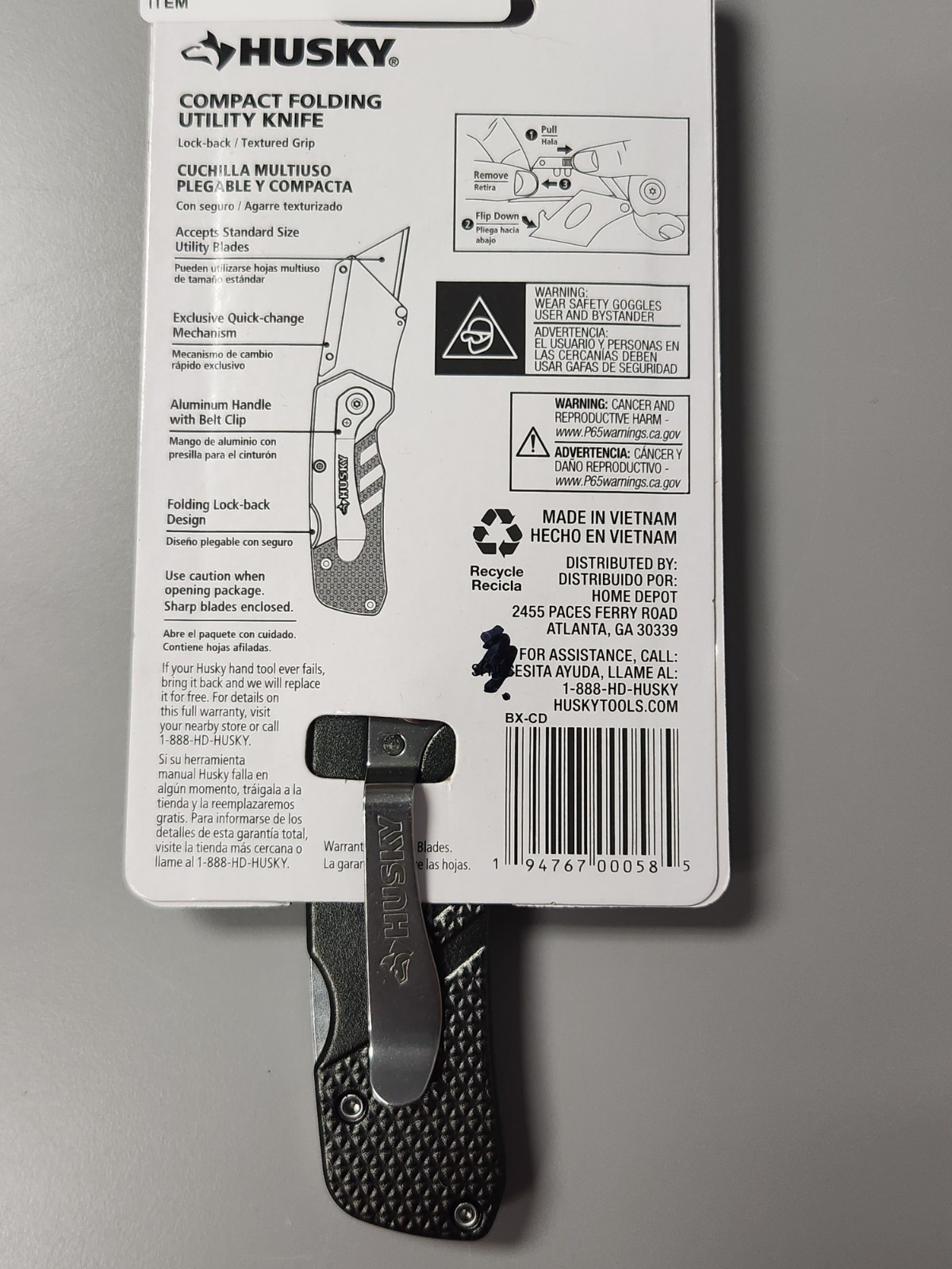 Husky Compact Folding Lock-Back Utility Knife Aluminum Handle Pocket Clip C5