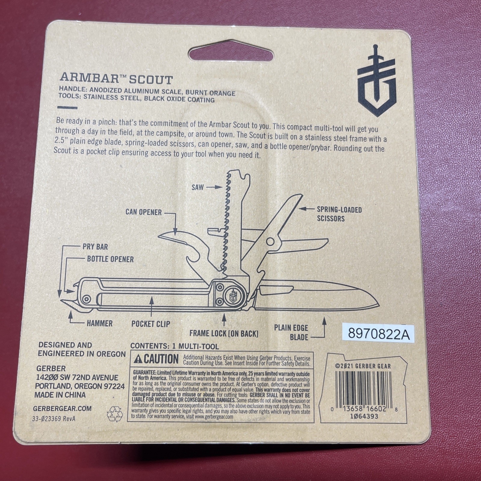 Gerber Armbar Scout Pocket Knife Multi-Tool With Saw 3.1 oz – Burnt Orange