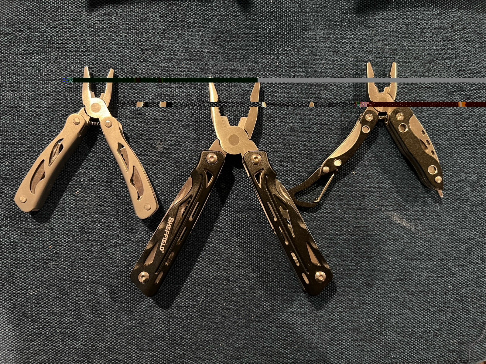 Lot of Sheffield Multi Tools: 1 Full Size, 2 Minis, All With Sheaths