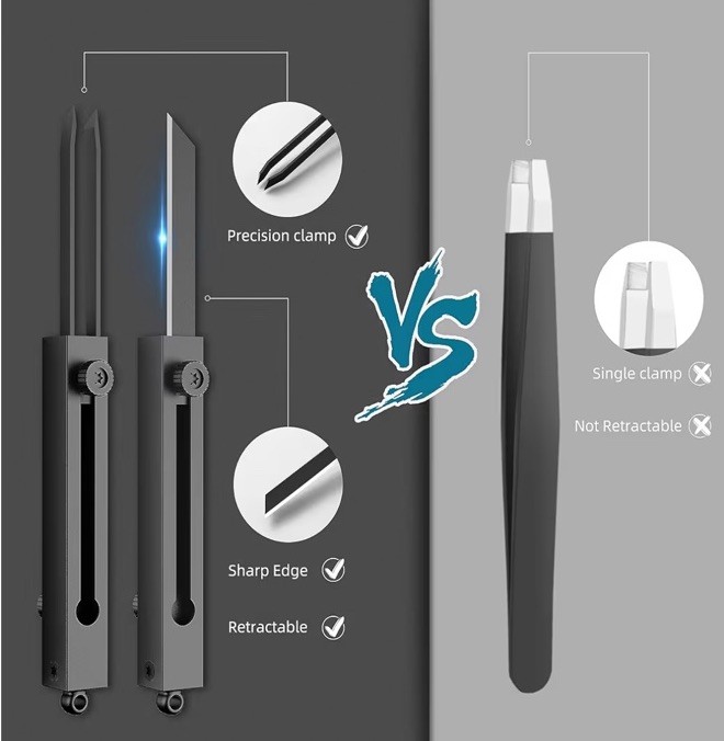 EDC Tweezers Precision Pocket Knife 2 in1 Keychain Multitool Knives Retractable