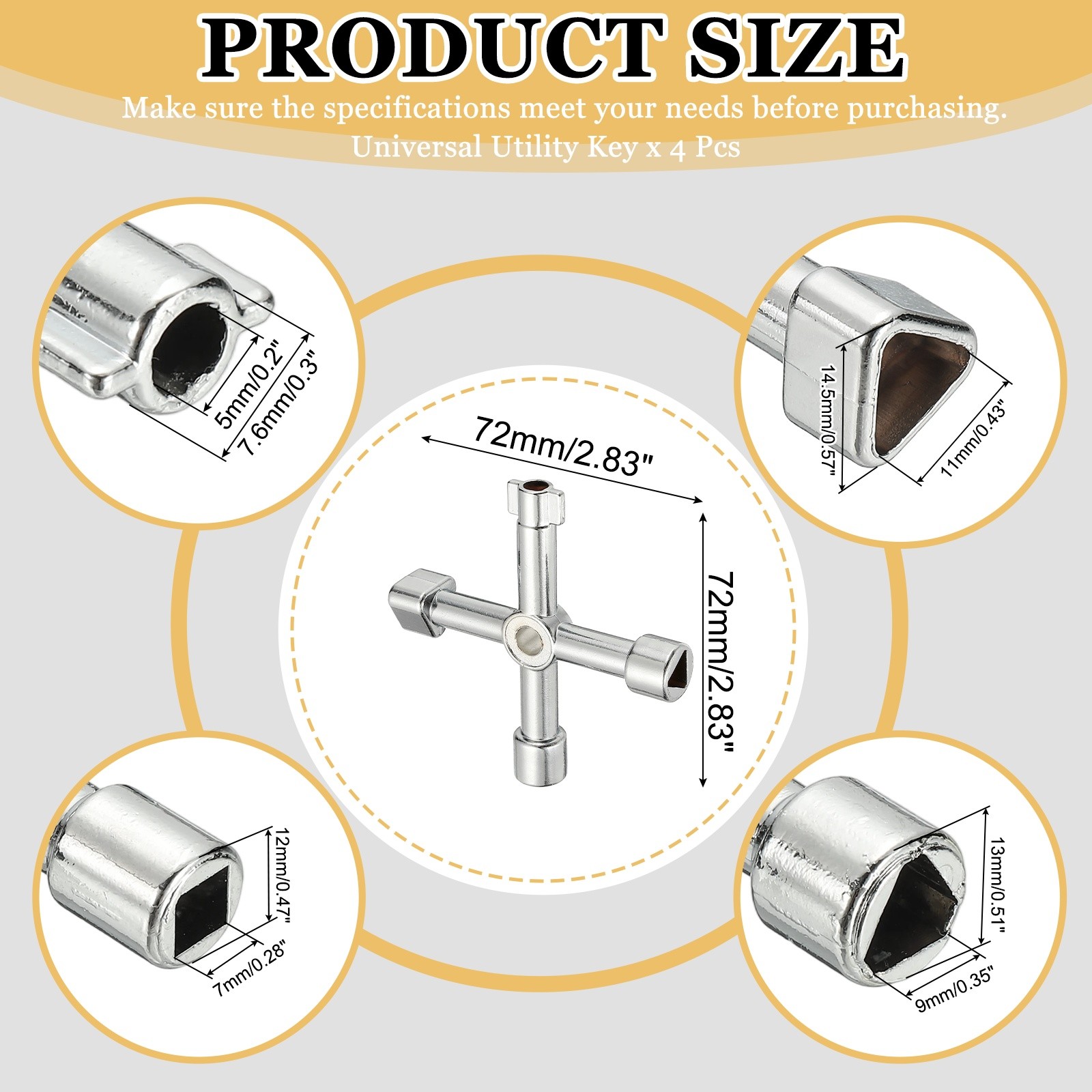 Pack of 4 Zinc Alloy 4 in 1 Universal Utility Key Silver, Style B