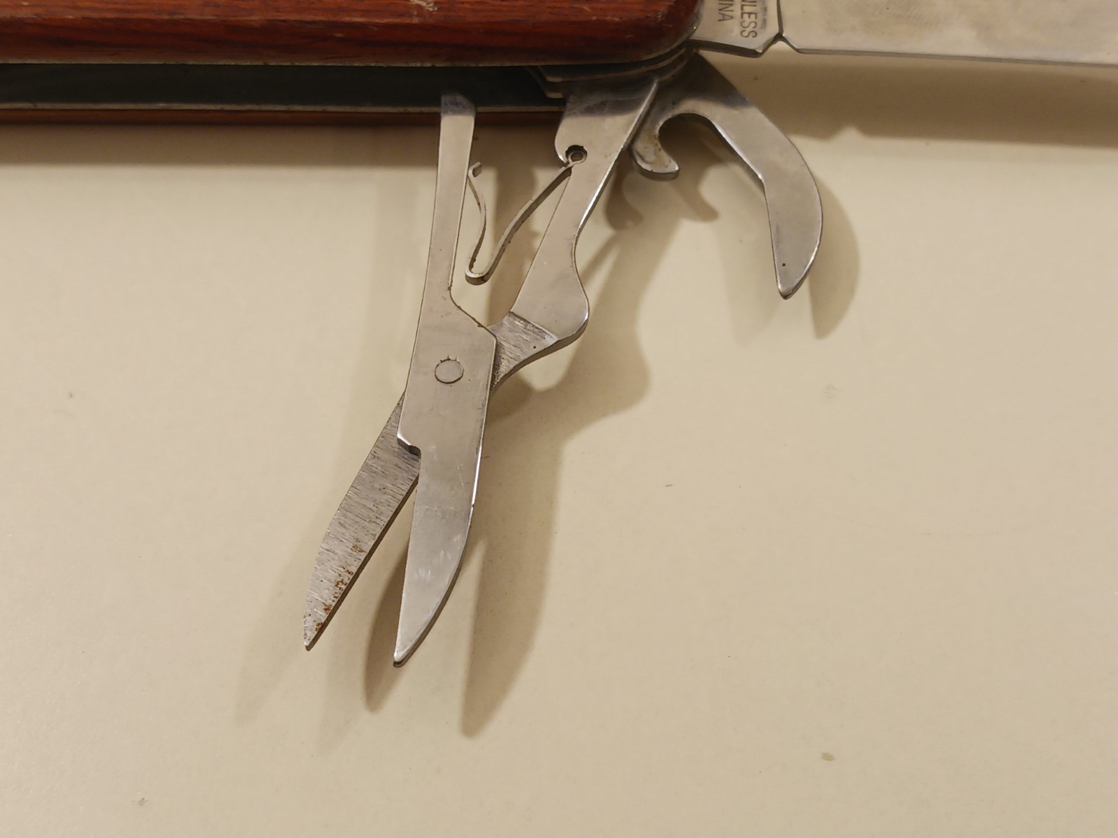 7 Function Wood Brown Handle Multi-Tool Folding Knife Pliers Scissors Camp China