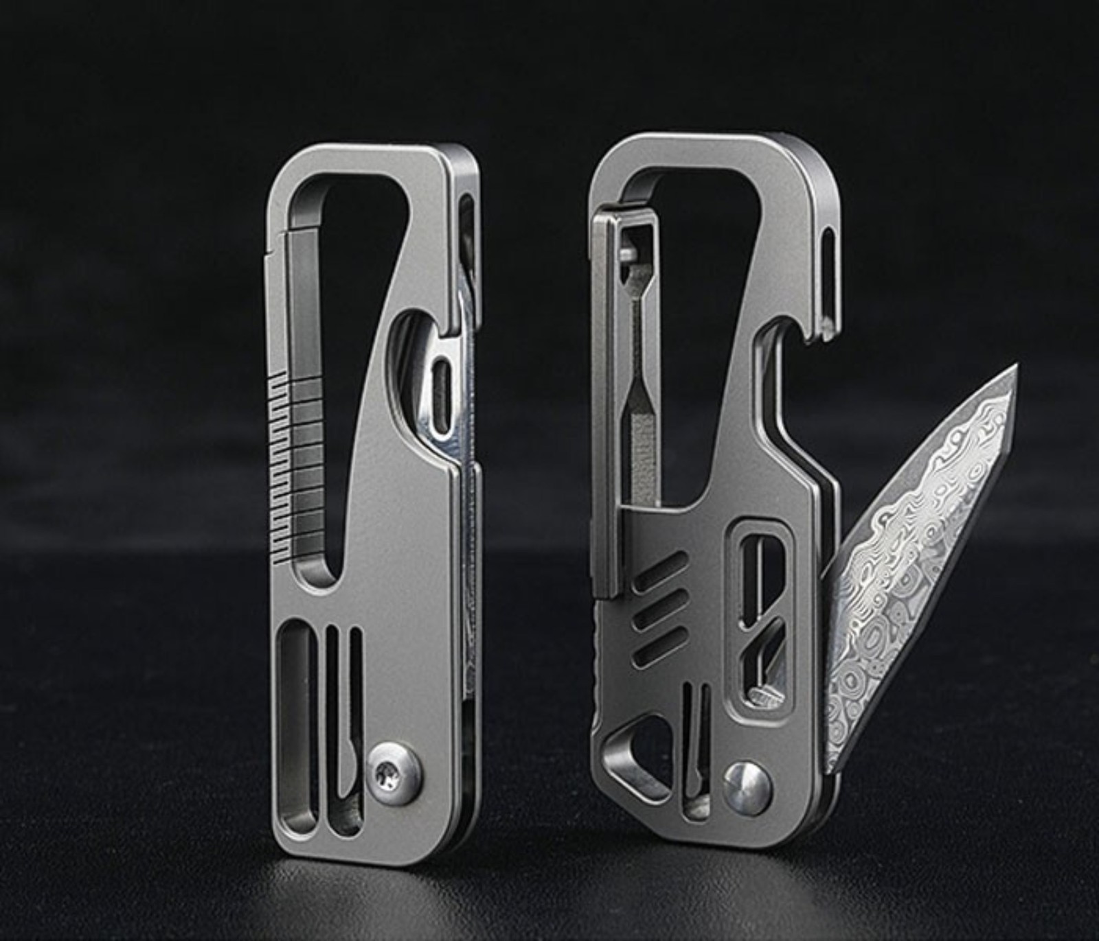 EDC Titanium Alloy Damascus Blade Keychain Outdoor Portable Folding Multi-Tools