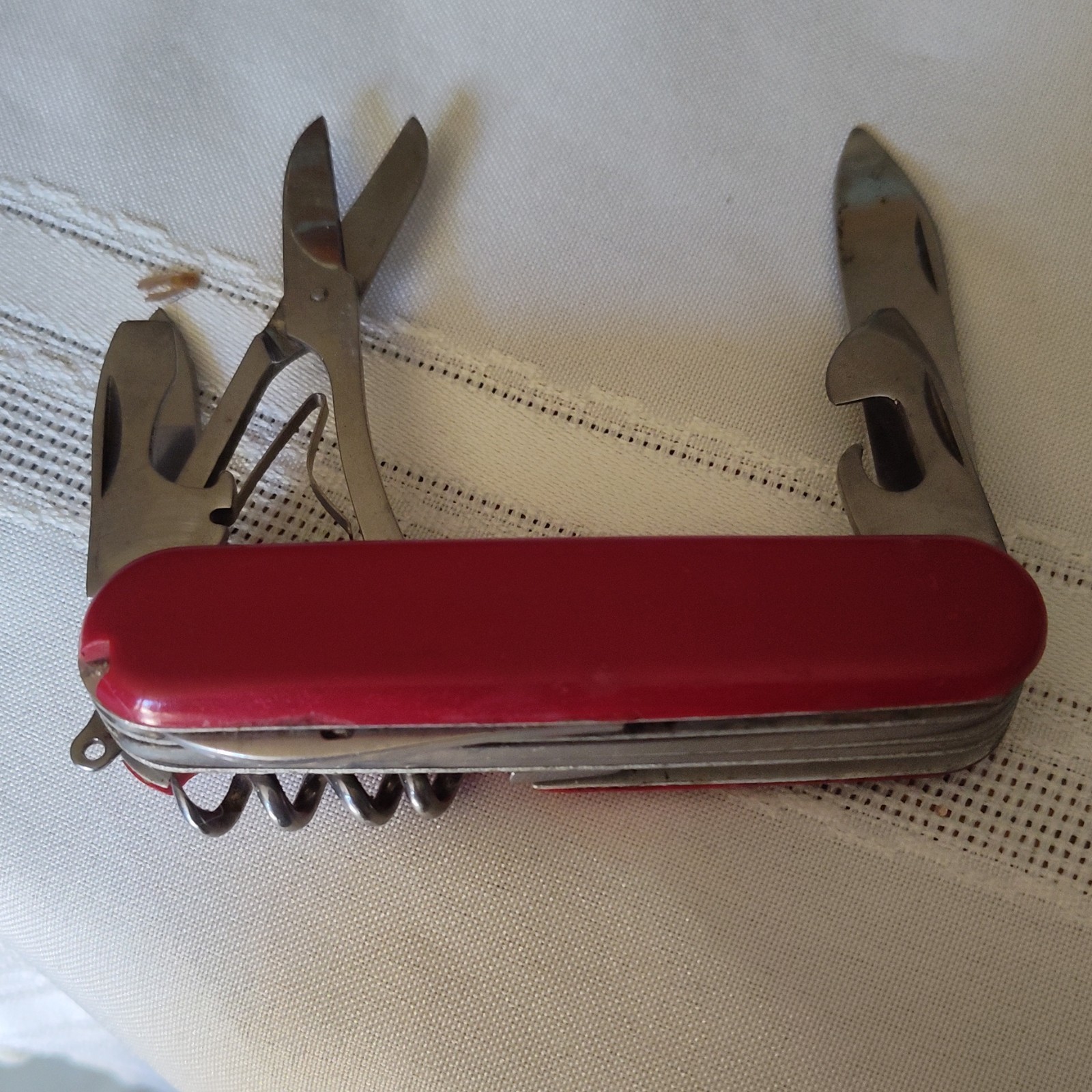 Red Swiss Army Style 6-in-1 Multi-Tool Pocket Knife w/ Scissors Corkscrew