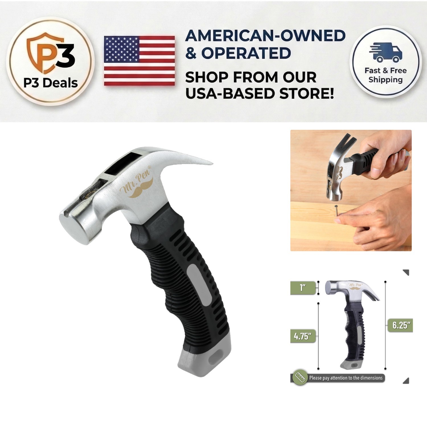 Durable 8oz Stubby Hammer with Magnetic Starter – Ideal for Precise DIY Projects