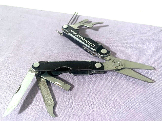 OEM Leatherman Micra Black Keychain Pocket Stainless MultiTool Knife USA ~ Good