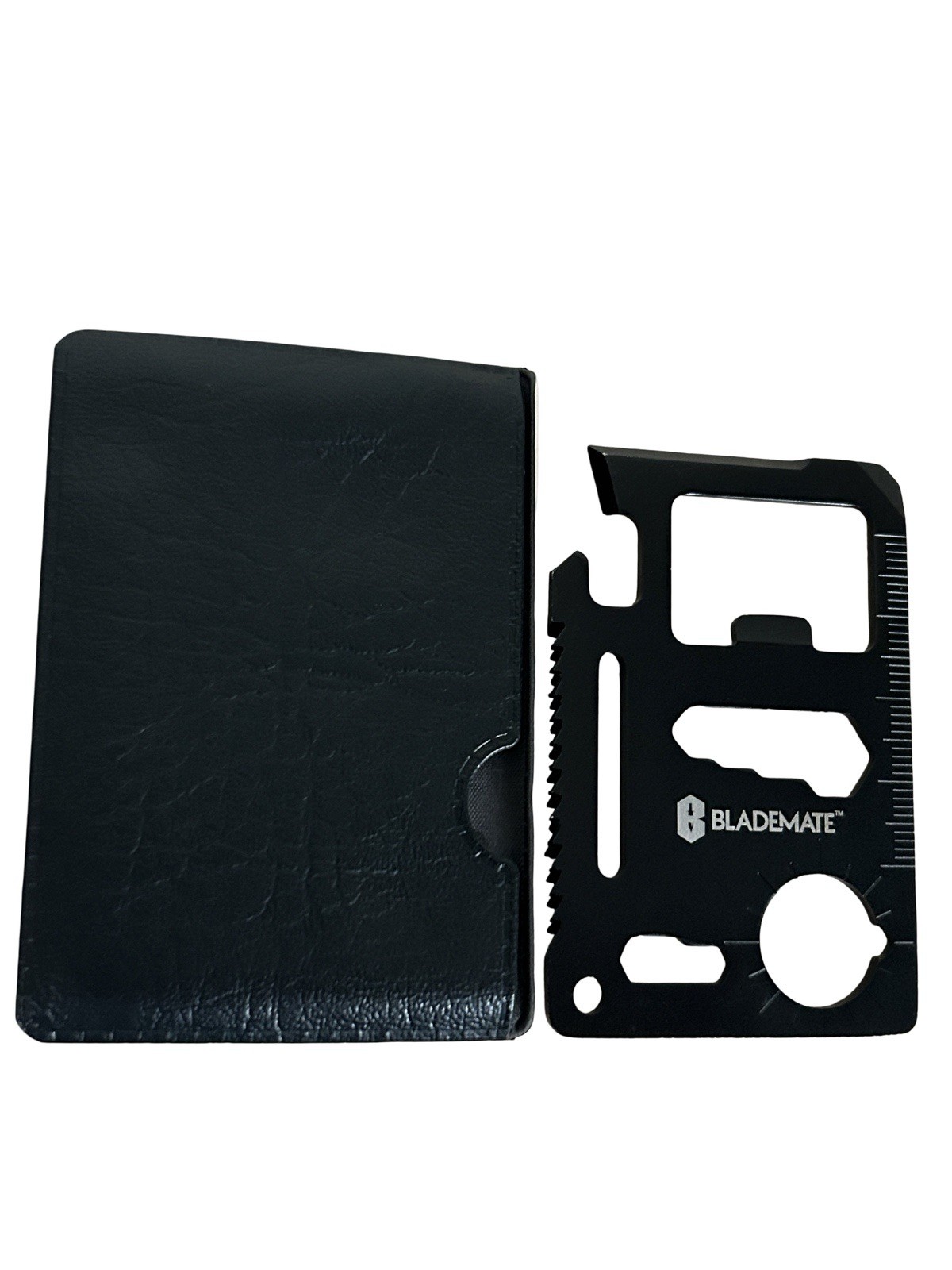 Blademate Stainless Steel Multi-Functional Tool with Black Leather Sleeve, 2″x3″