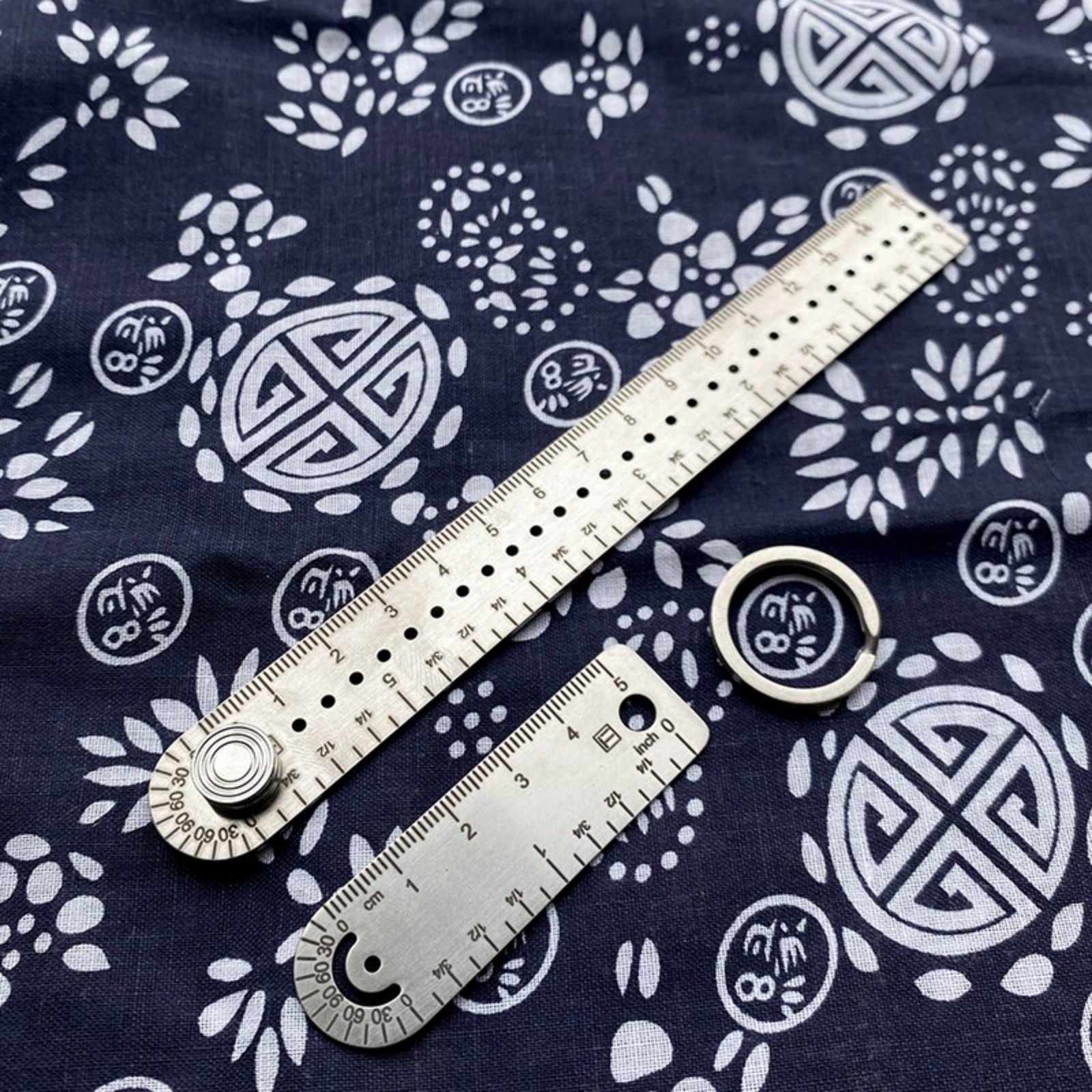 Titanium Alloy Ruler Compass Protractor Scale CM Inch Keychain Portable EDC Tool