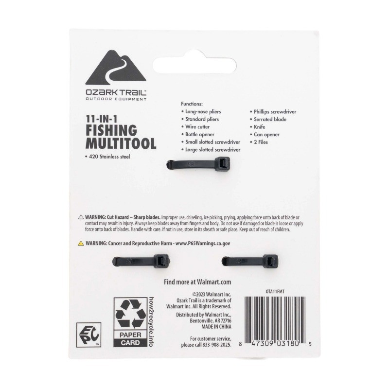 (3 pack) Ozark Trail 11-in-1 Aluminum Fishing Multi Tool