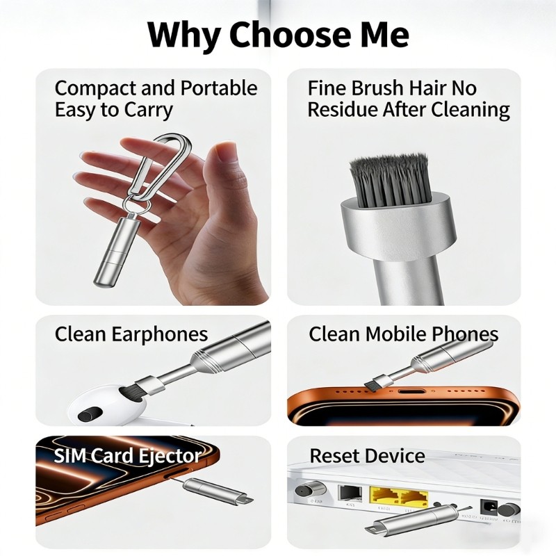 Portable Multifunction Aluminum Keychains Cleaning Brush and Card Removal Tool