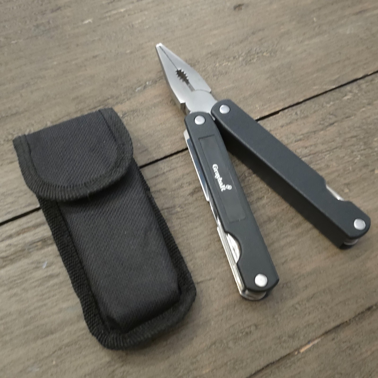 Graybar Multi Tool Pliers Black Flash Light Knife Folding with Case
