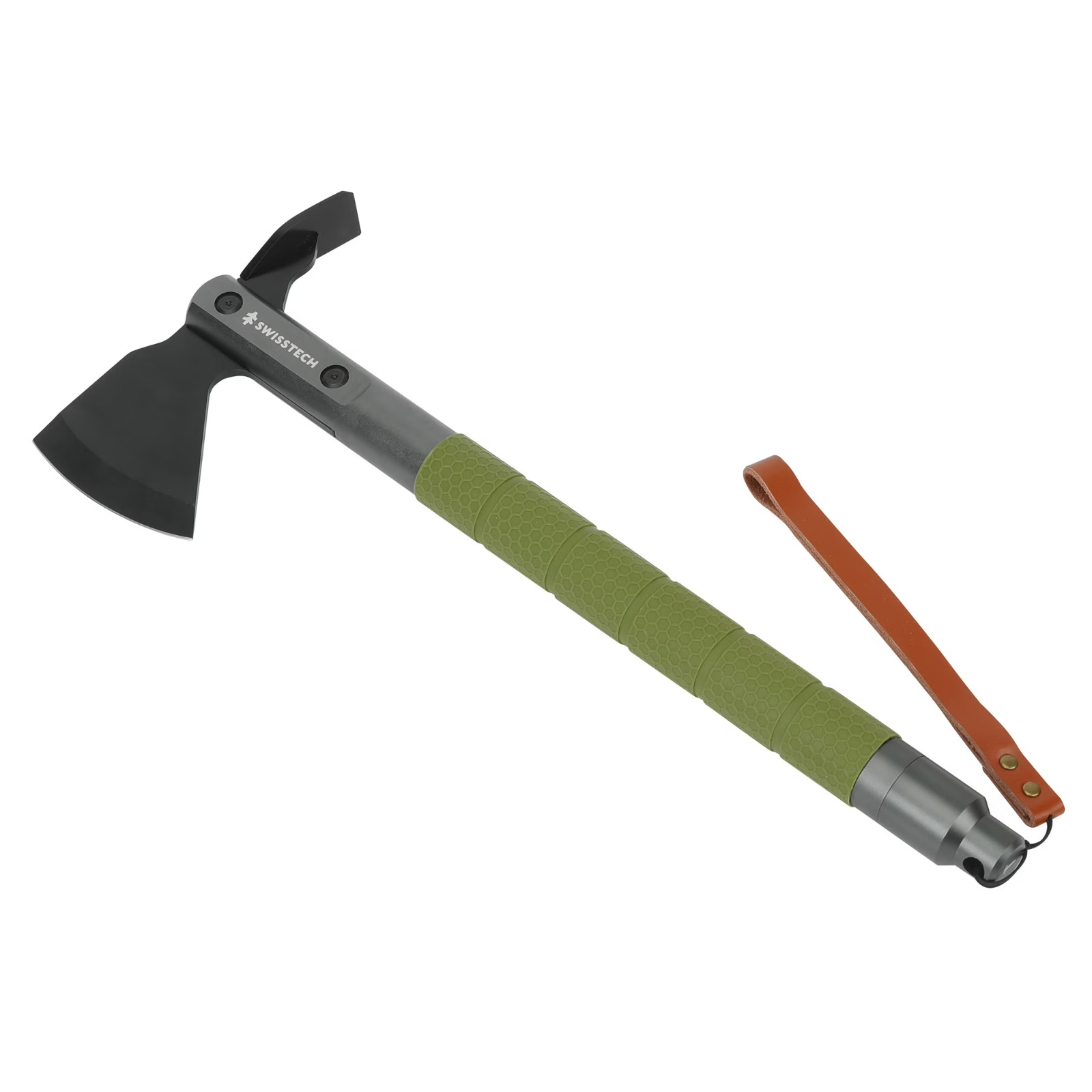 Swiss Tech Multi-Tool Hatchet with Pocket Knife, No-Slip Silicone Grip, Green