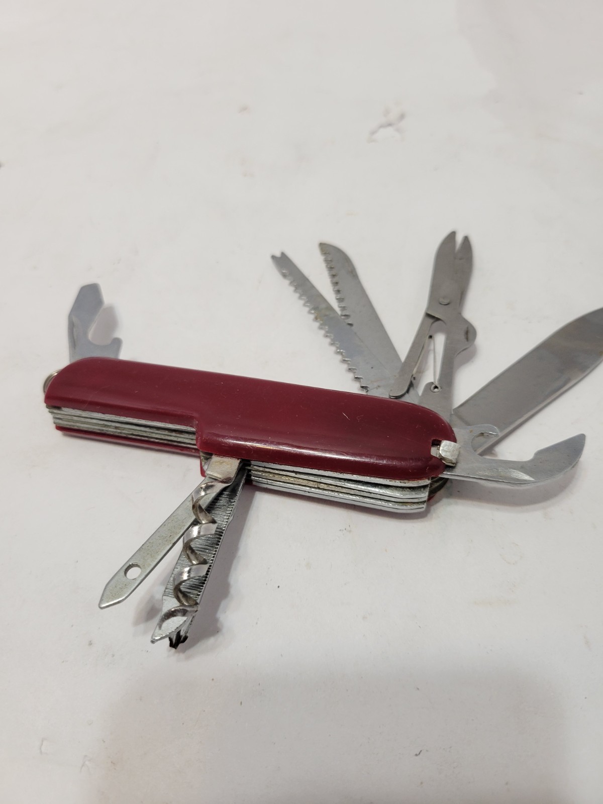 Red Multi-Tool Knife with Scissors, Serrated Knife, Corkscrew, Bottle Opener