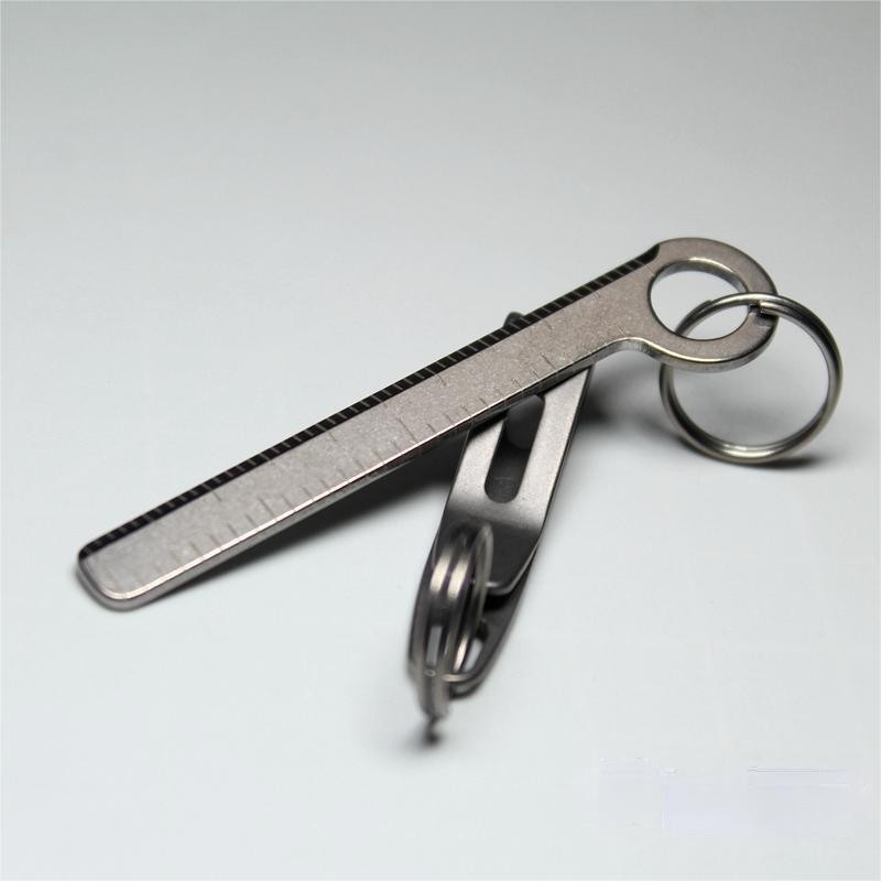 Mini Titanium Ruler CM Inch Scale Keychain Pendant Key Ring EDC Measuring Tool