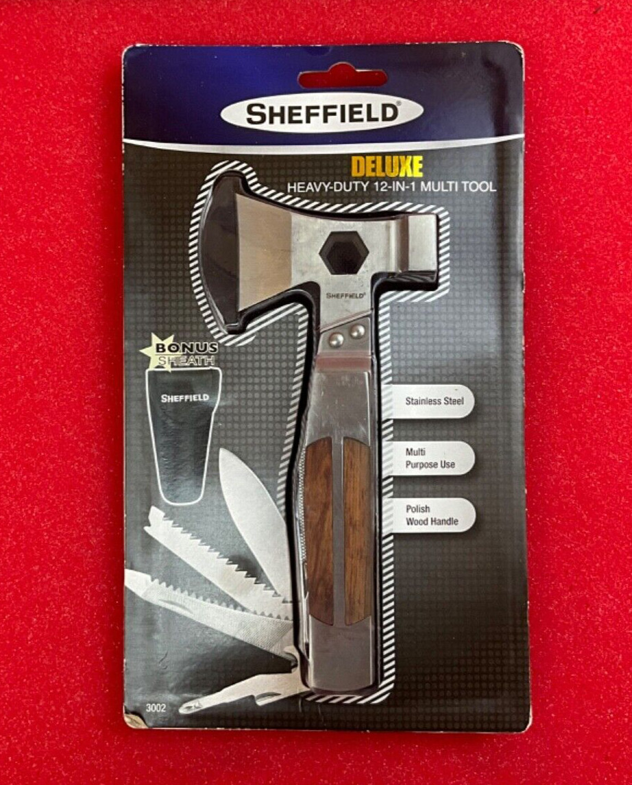 SHEFFIELD DELUXE HEAVY DUTY 12-IN-1 MULTI TOOL STAINLESS STEEL BONUS SHEATH AX
