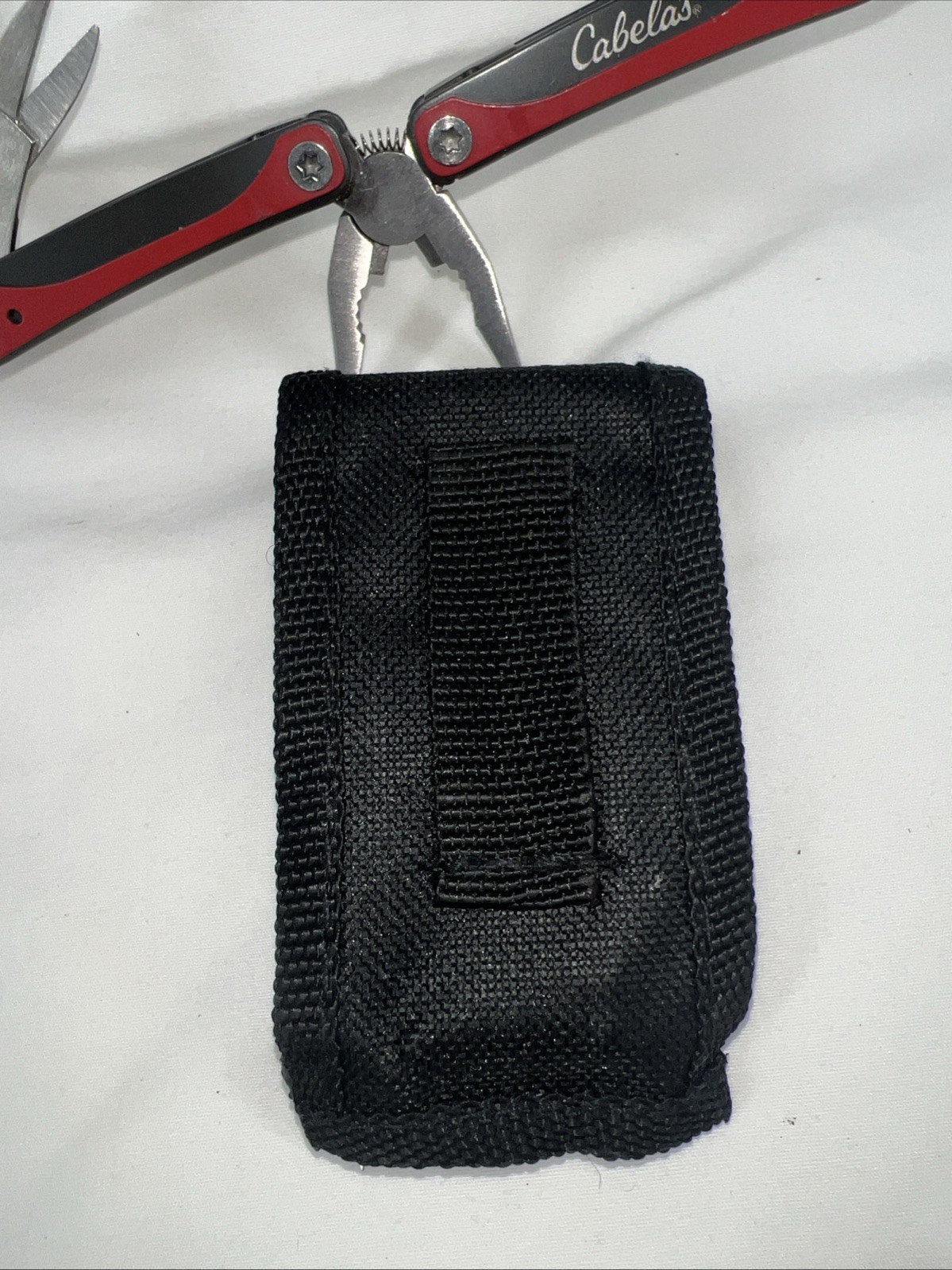 Cabela’s Multitool Red Pliers Screwdriver Knife Utility Pocket Tool Folded 3″