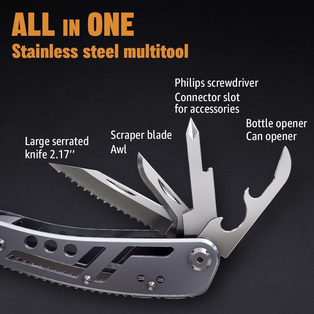 24-in-1 Multitool W/ Knife Pliers & 11 Bits Sharp Stainless Steel Multi Tool Men