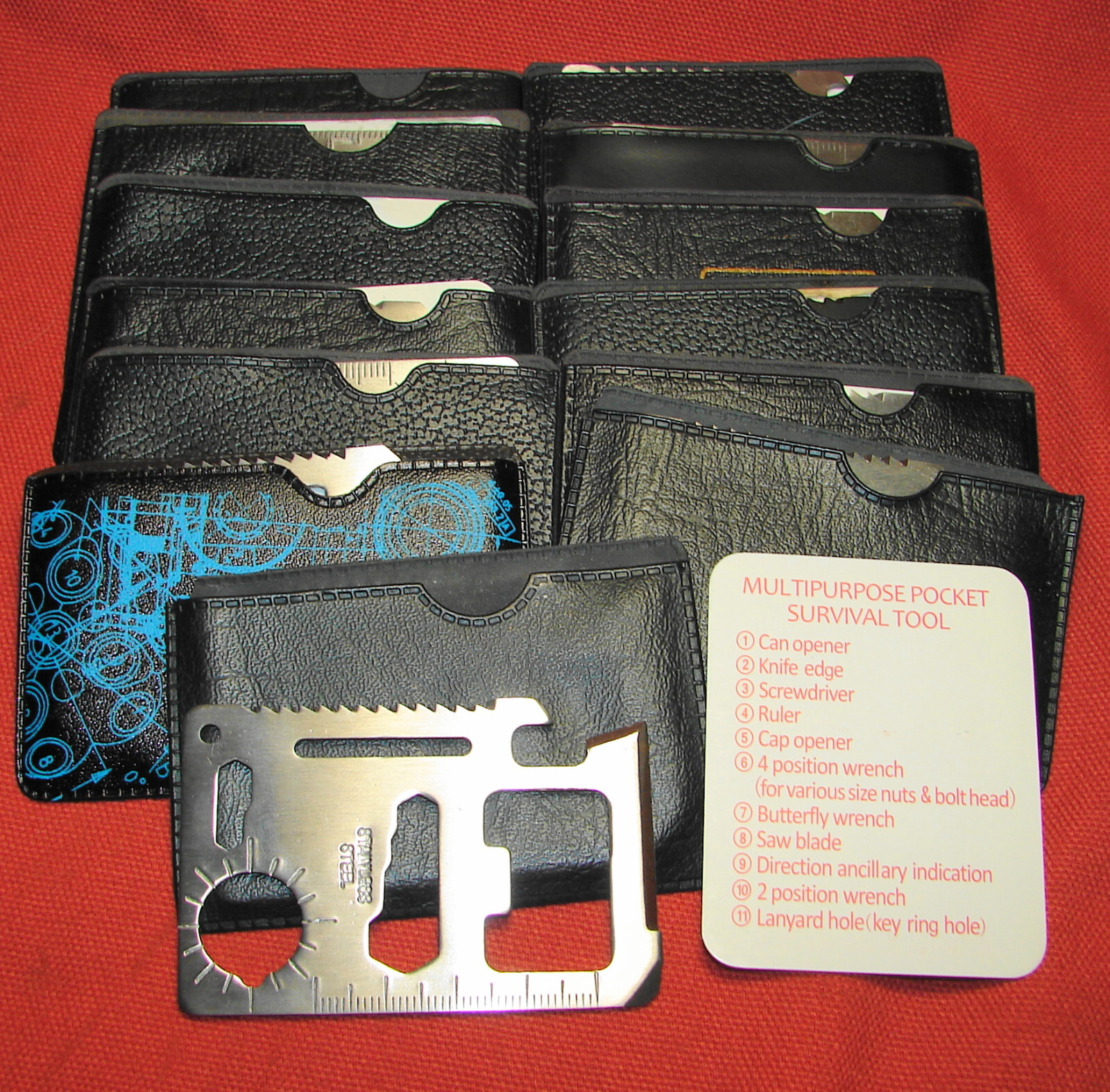Lot of 13-11 Function Wallet Multitool,Multipurpose Pocket Survival Tool.Knife