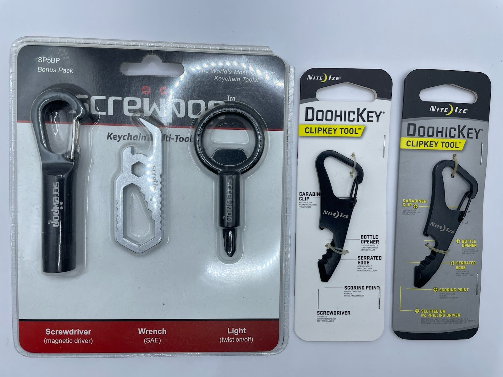 New SCREWPOP 3pc Keychain Multi Tool Flashlight NITE IZE DoohicKey CLIPKEY EDC