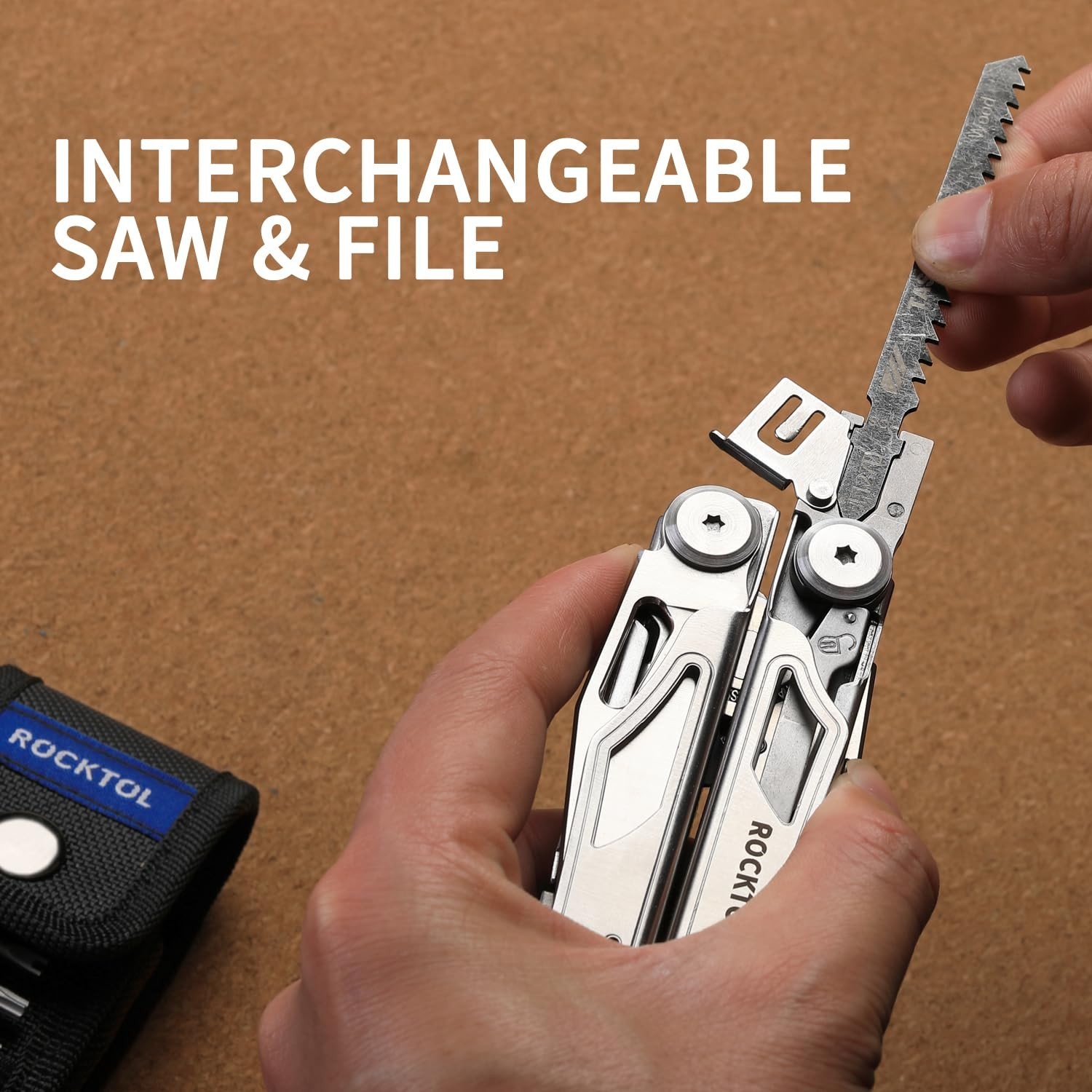 29-in-1 Heavy-Duty Multitool Pliers with VG10 Knife, Replaceable Wire Cutters, C
