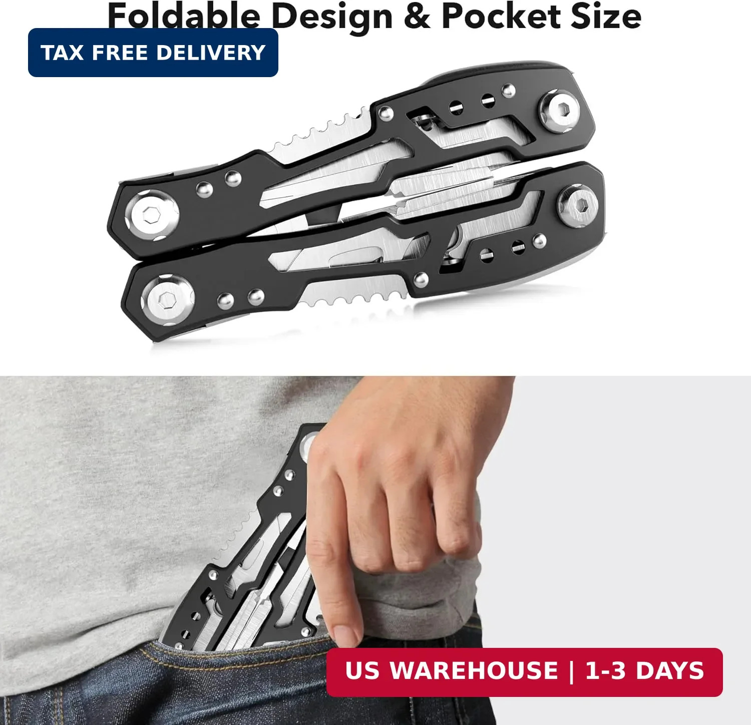 14-In-1 Multitool with Safety Locking, Professional Stainless Steel Multitool Pl