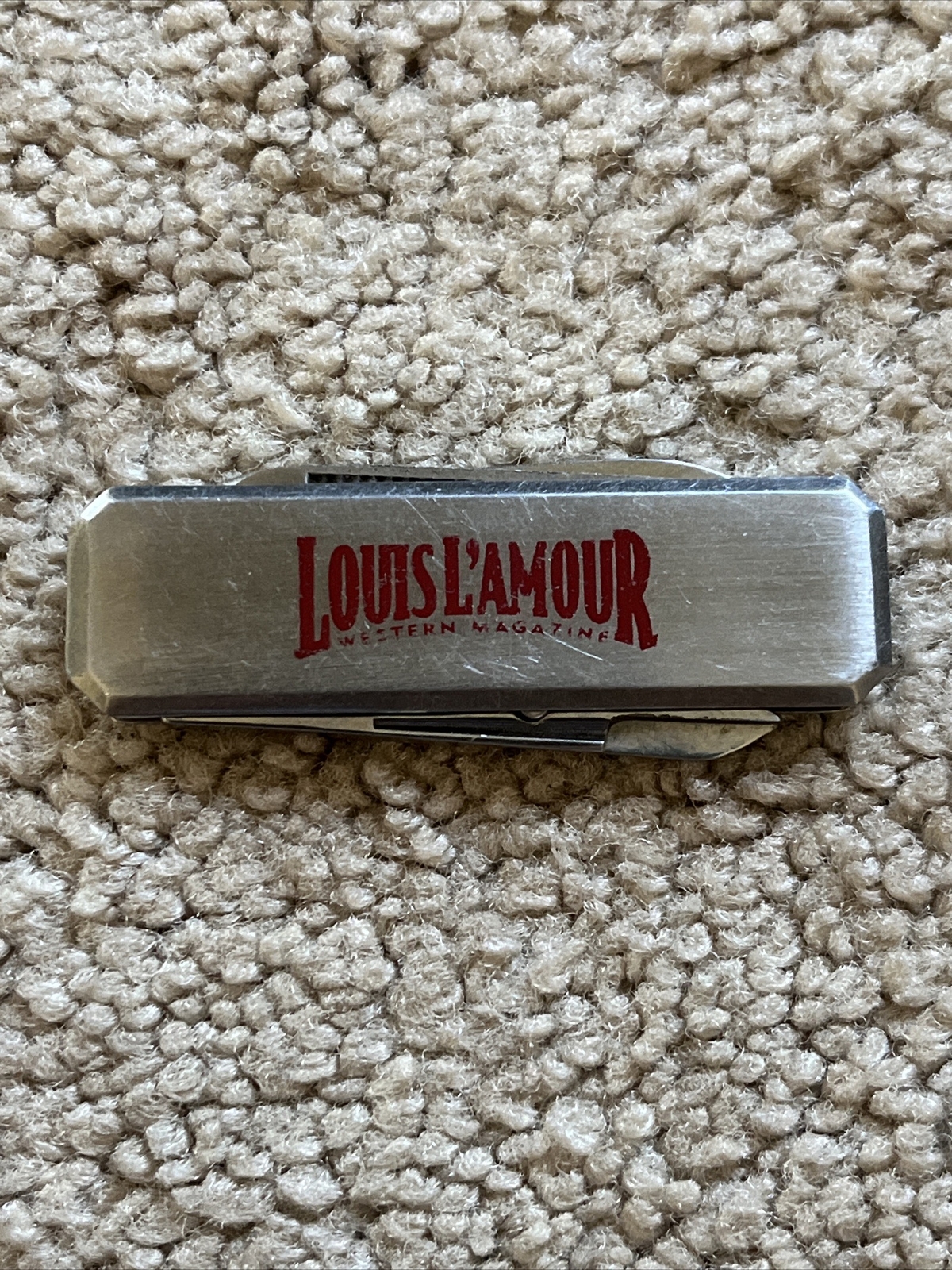 VINTAGE Louis L’Amour Western Magazine Promo Gentleman’s Knife SILVER + RED