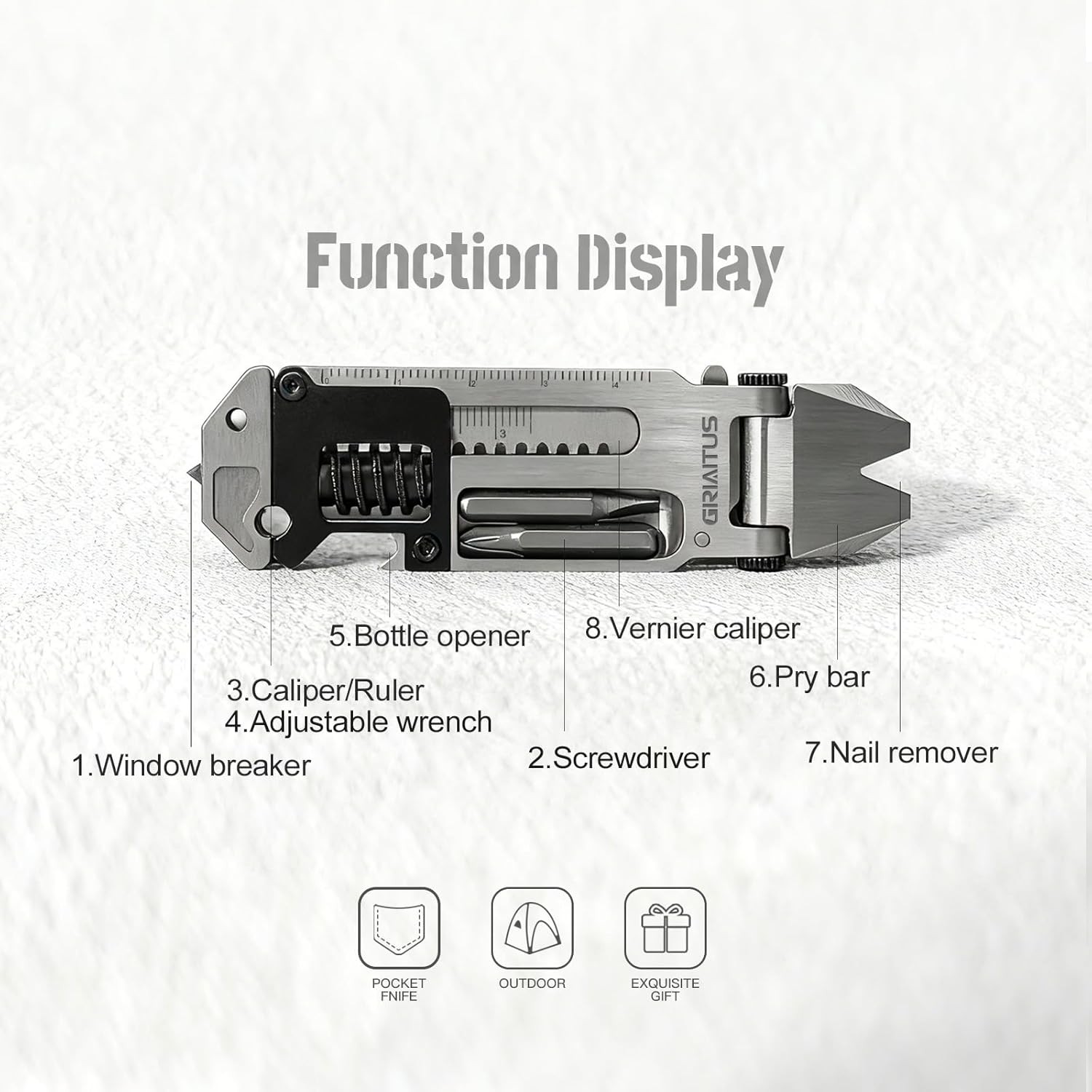 EDC equipment crowbar, EDC 7-in-1 multi-tool, everyday survival gear.
