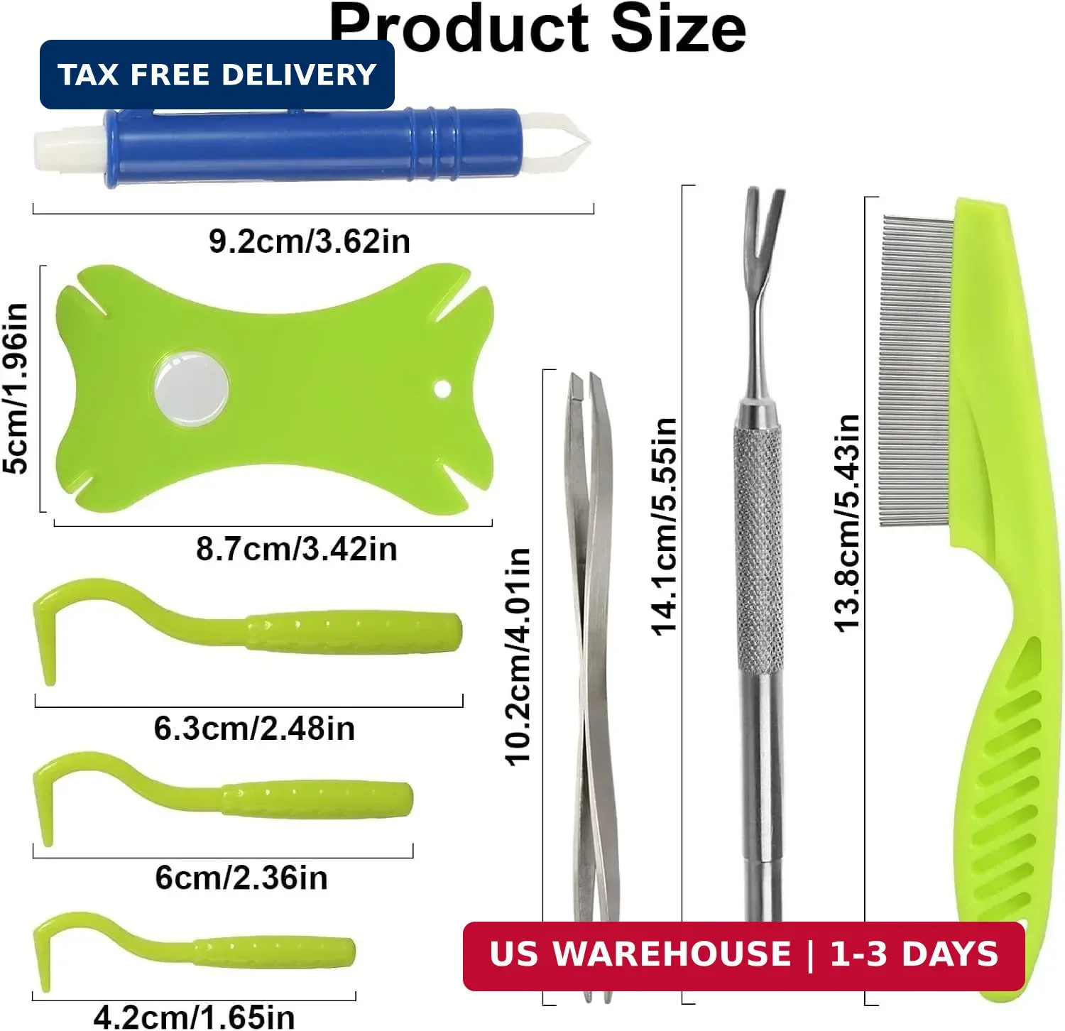 Tick Removal Tool 8 in 1 with Storage Box, Tick Tweezers, Flea Comb, Magnifying