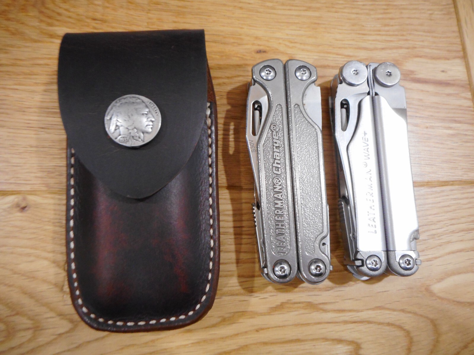 Leatherman Wave Crazy Horse leather sheath. Replica Indian nickel . Sheath only.