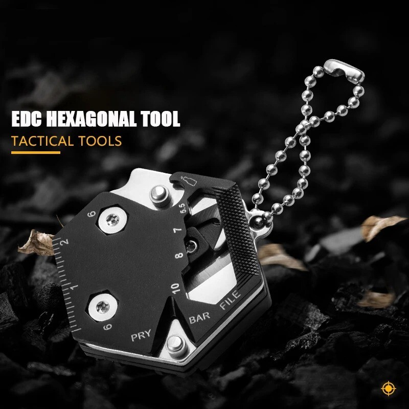 Keychain Screwdriver Multifunctional Hexagon Coin Outdoor EDC Tool Knife Pocket