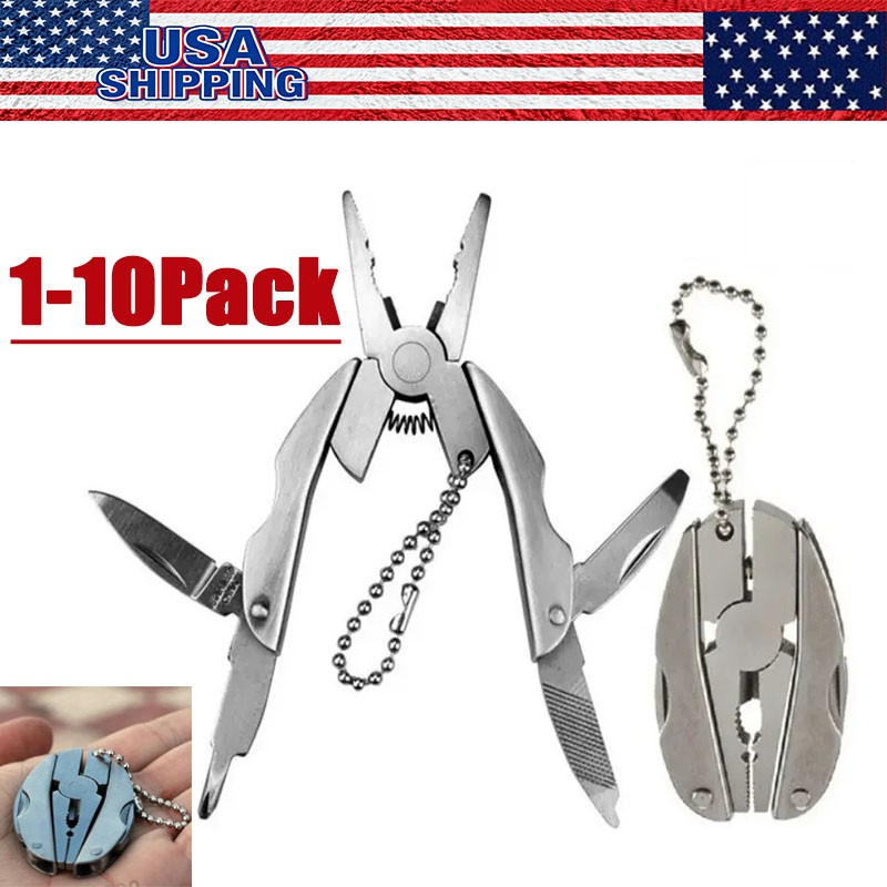 Portable Multi-Tool Pliers Combo Knife Bit ScrewDriver Keychain -Stainless Steel