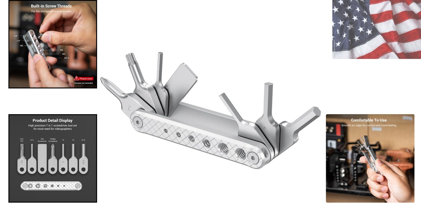 Folding Tool Set with Screwdrivers and Hex Key Wrenches, Seven Functional Too…