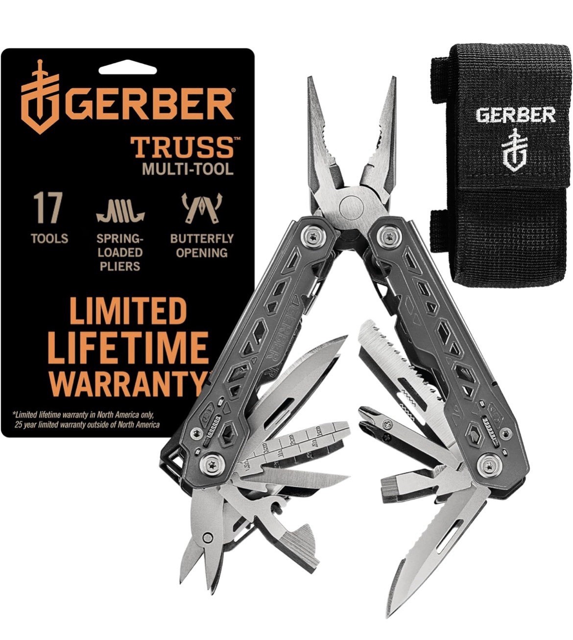 Gerber Gear Truss 17-in-1 EDC Needle Nose Pliers Multi tool – includes Pocket Kn