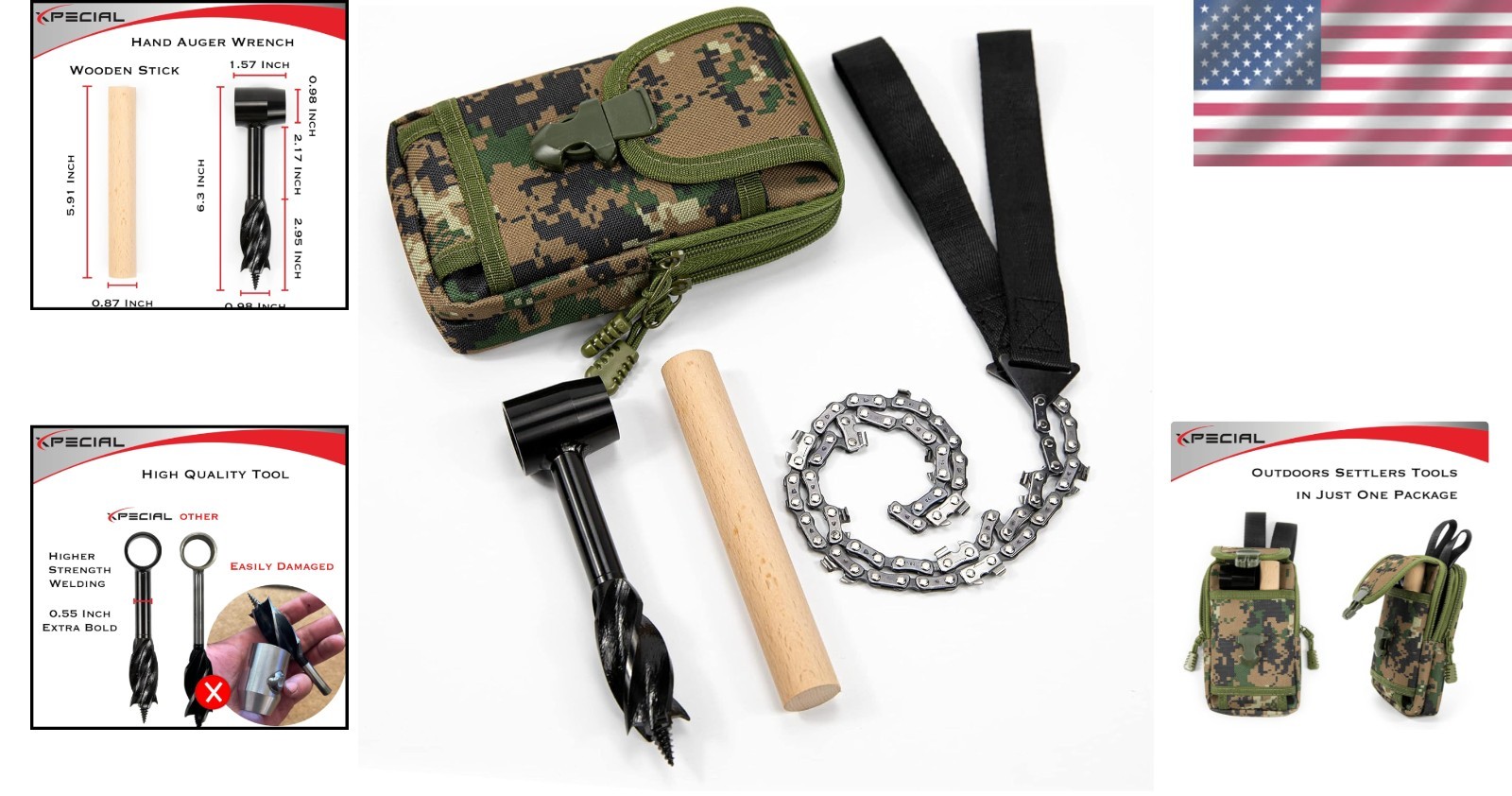 Ultimate Survival Settlers Tool Set: Auger & Chainsaw for Bushcrafting Adventure