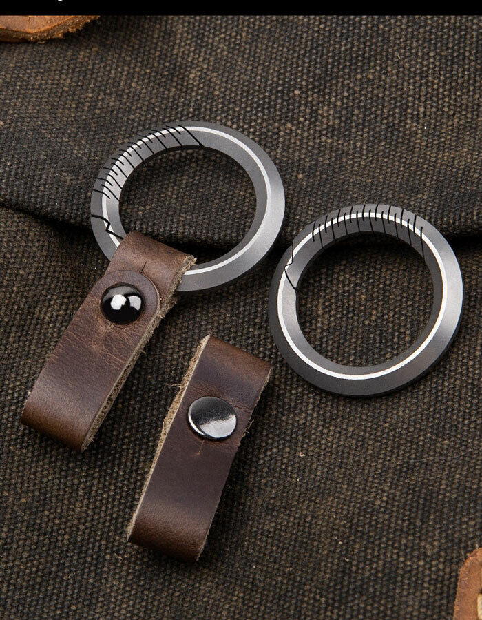 TC4 Titanium + Leather Keychain EDC Portable Removable Key Ring Pendant Tool Set