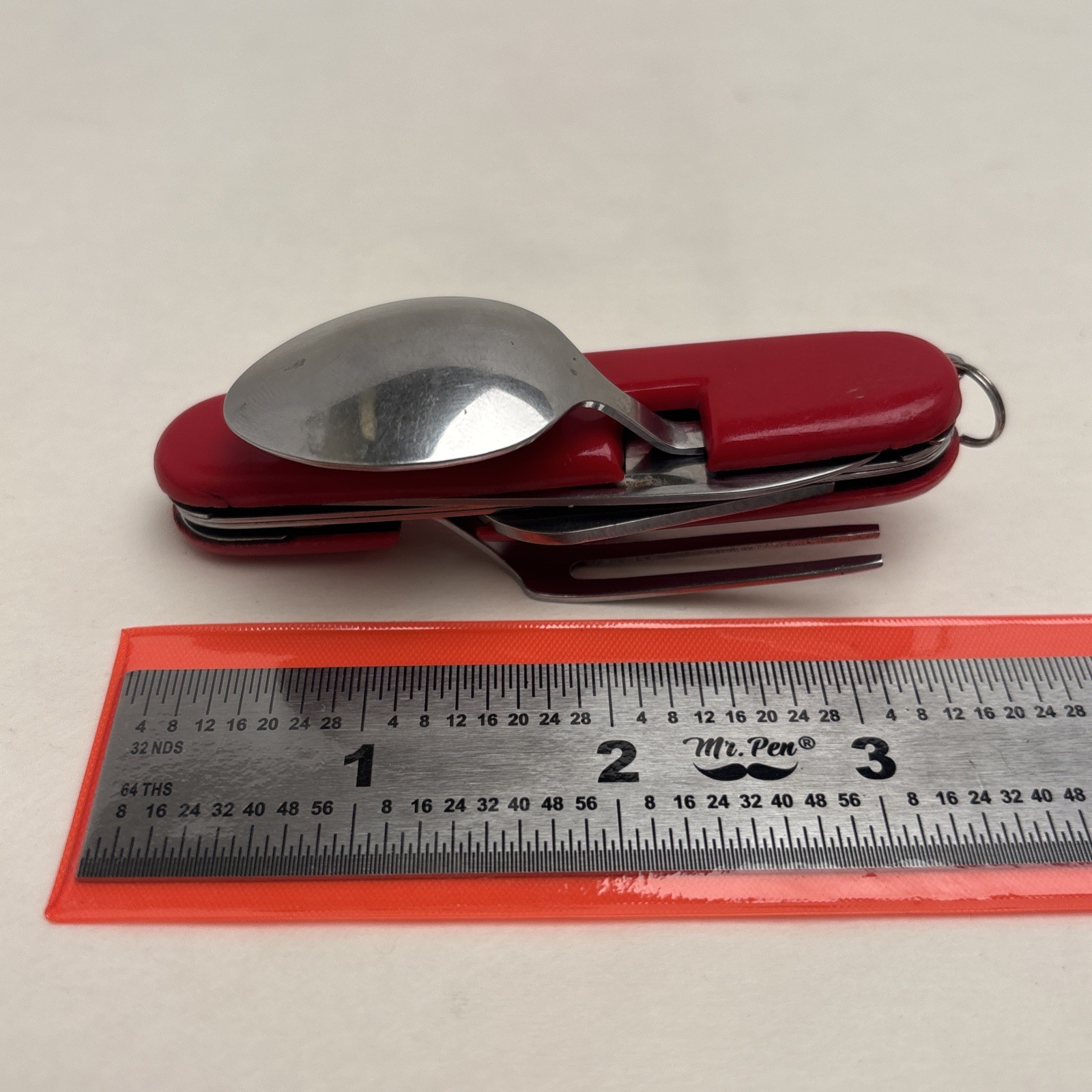 Vintage Red Camper 6 Tool Folding Knife Spoon Fork Can & Bottle Opener Hunt Camp