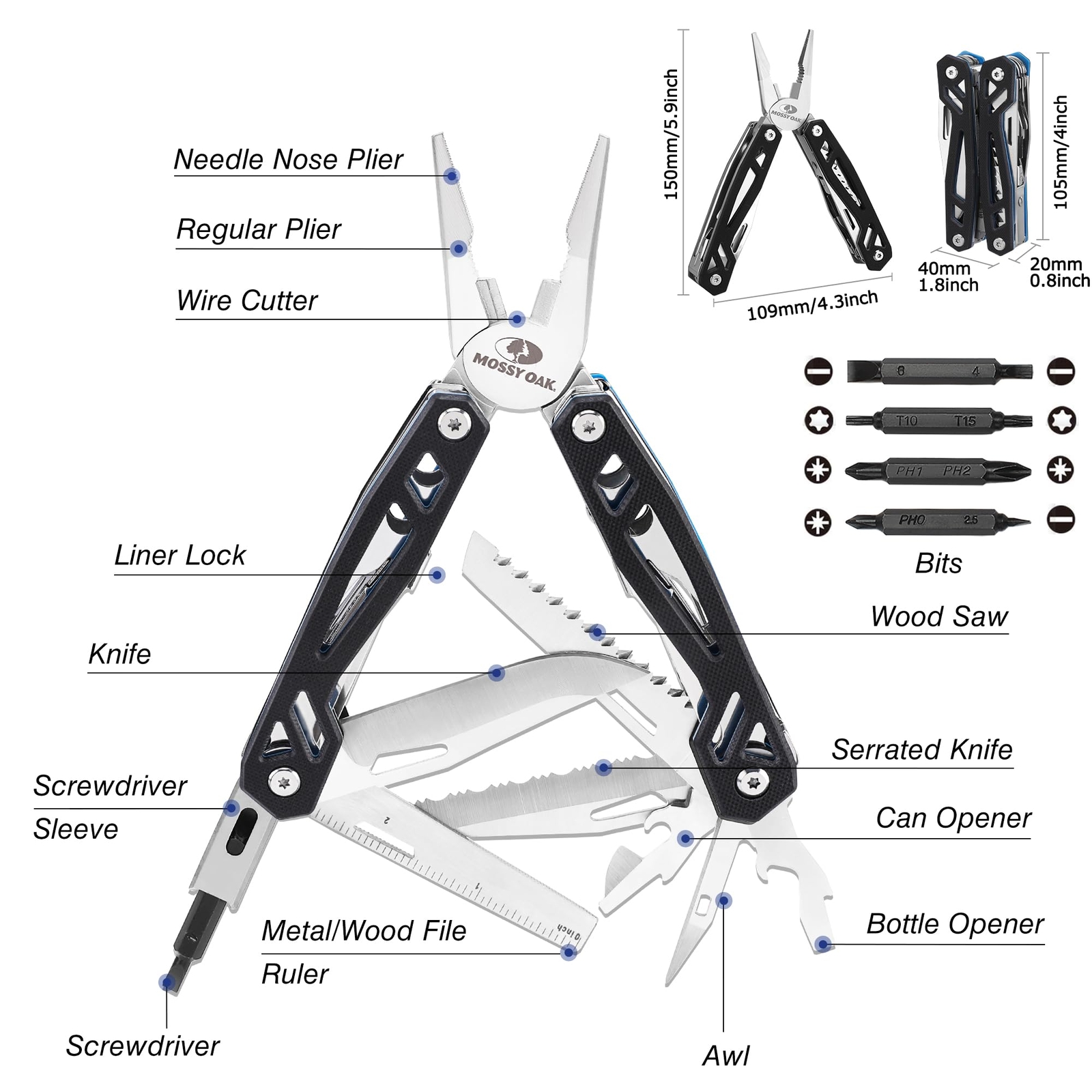 Multitool 21-in-1 Stainless Steel Pocket Knife with G10 Handle Screwdriver Sl…