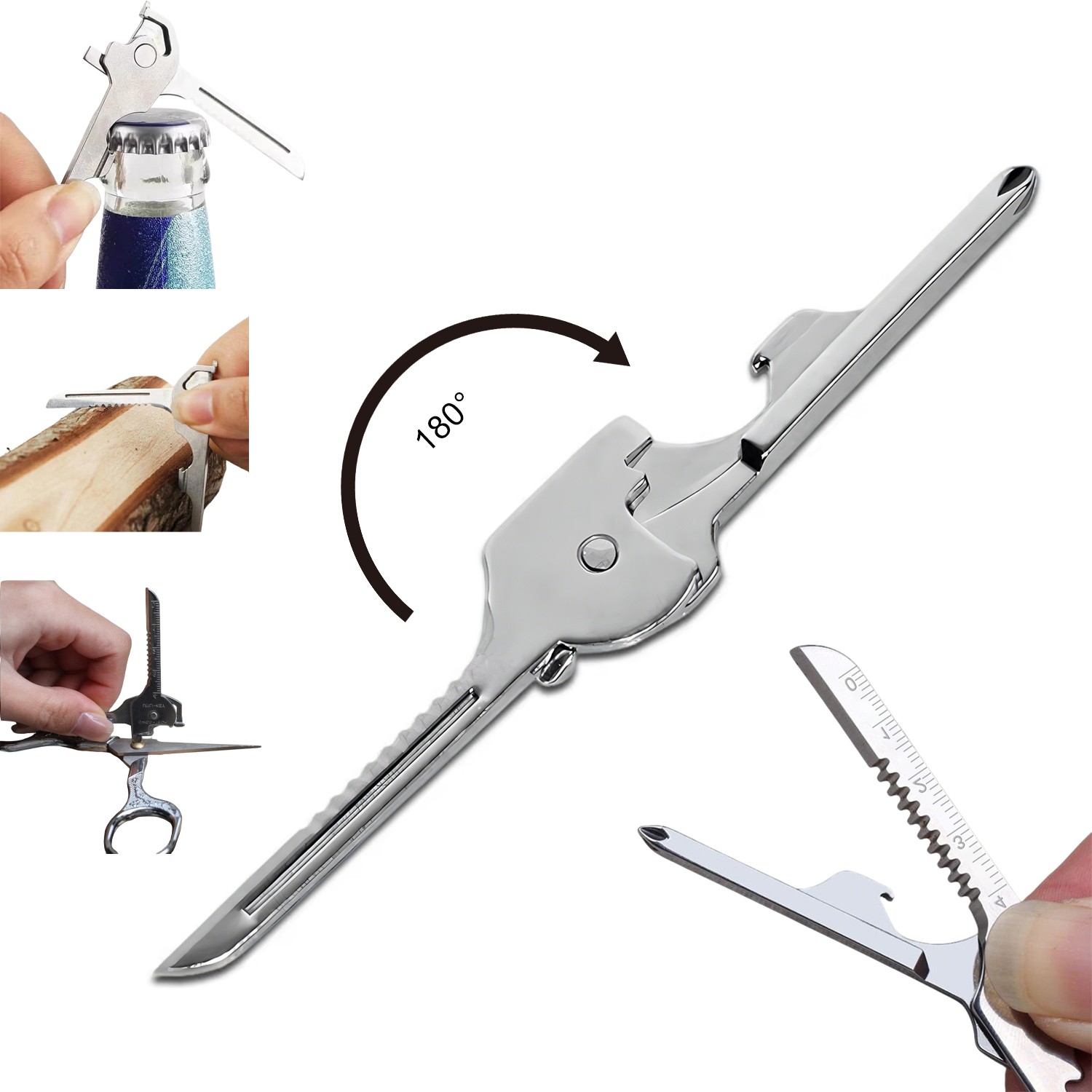 Portable 6 In 1 Multi-Functional Stainless Utili-Key Opener Keychain Ruler Tool