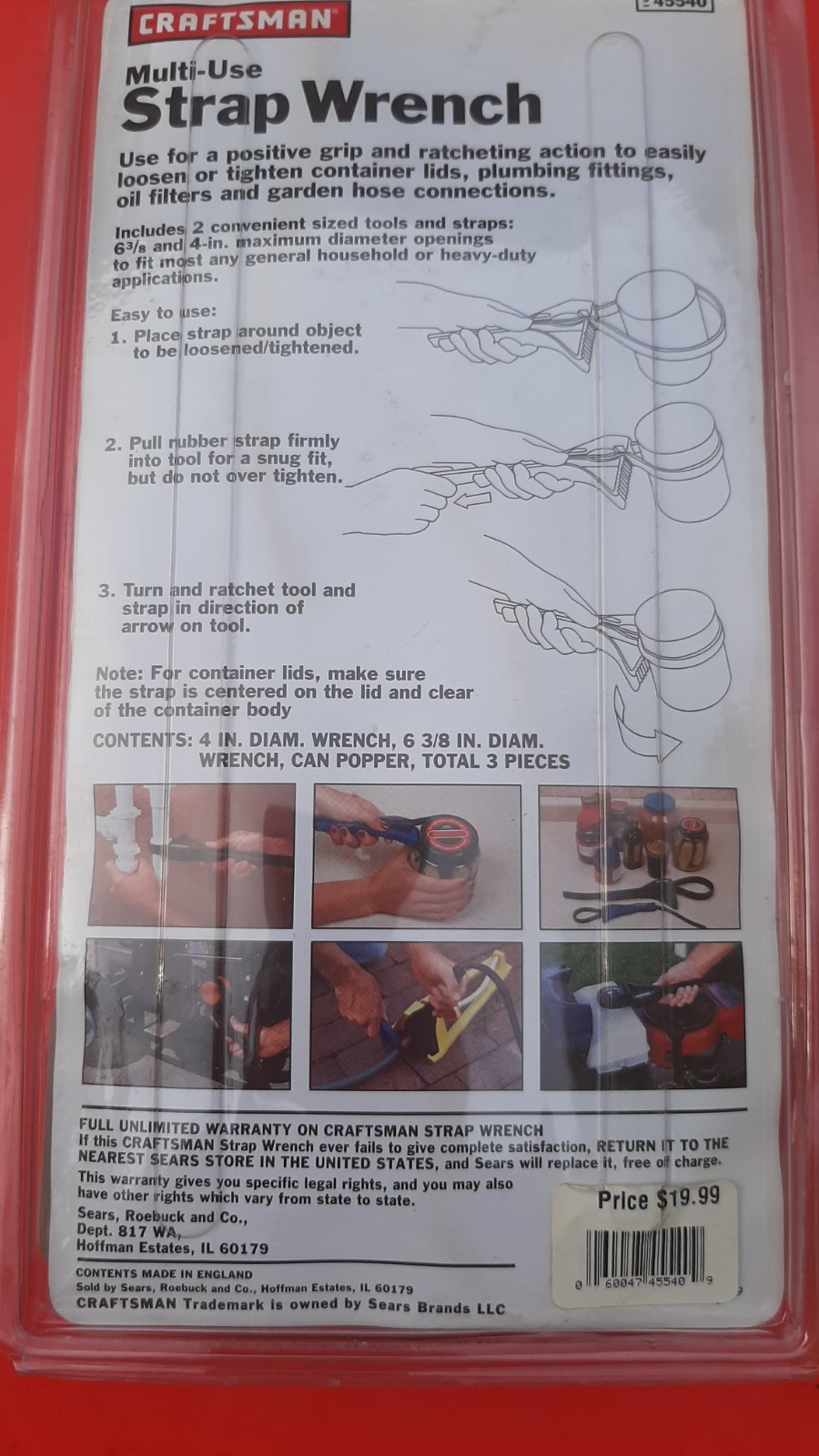 NOS New Craftsman Multi Use Strap Wrench Set 9- 45540 Includes Handy Can Opener