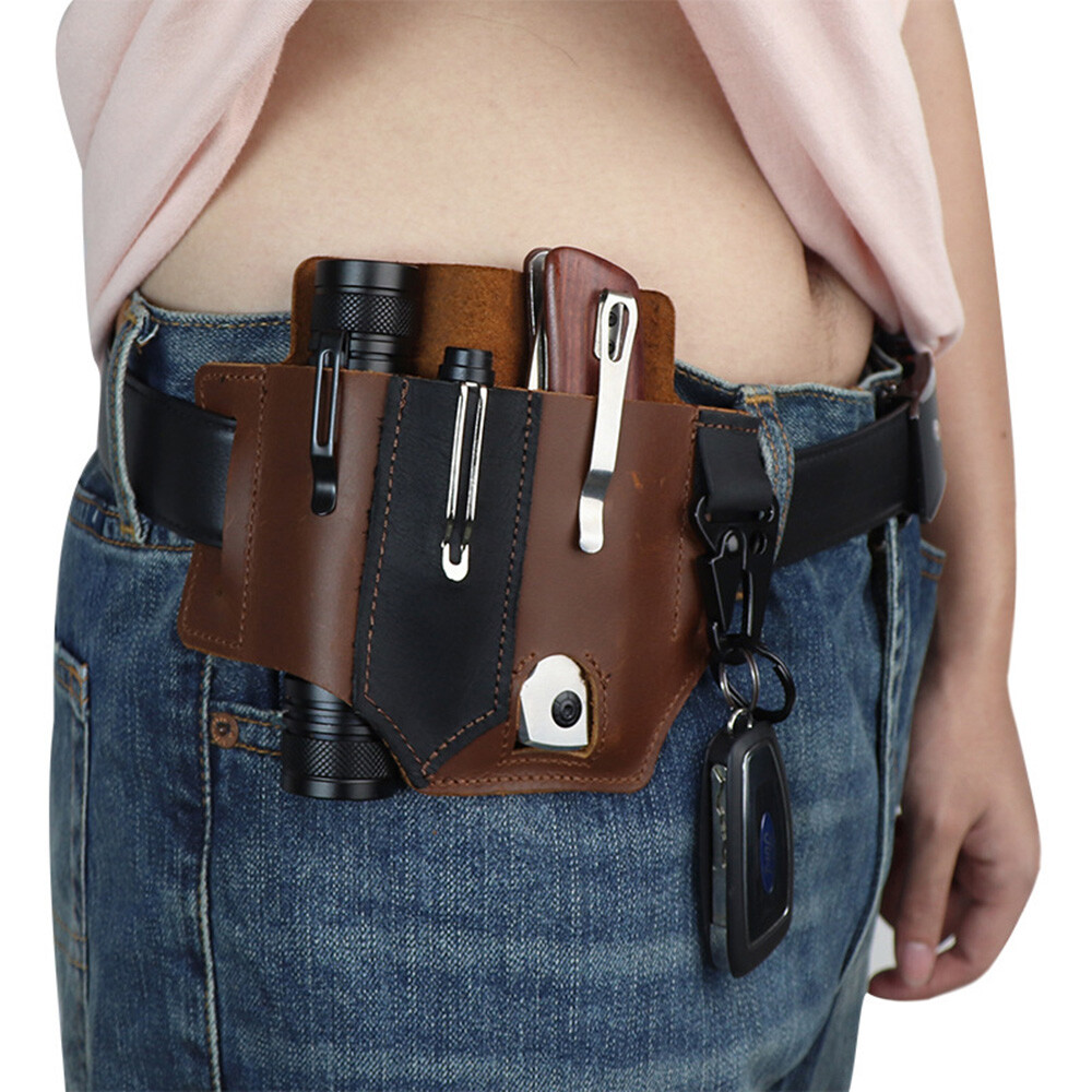 Men Multitool Leather Sheath EDC Pocket Organizer Storage Belt Waist Bag Gift TD