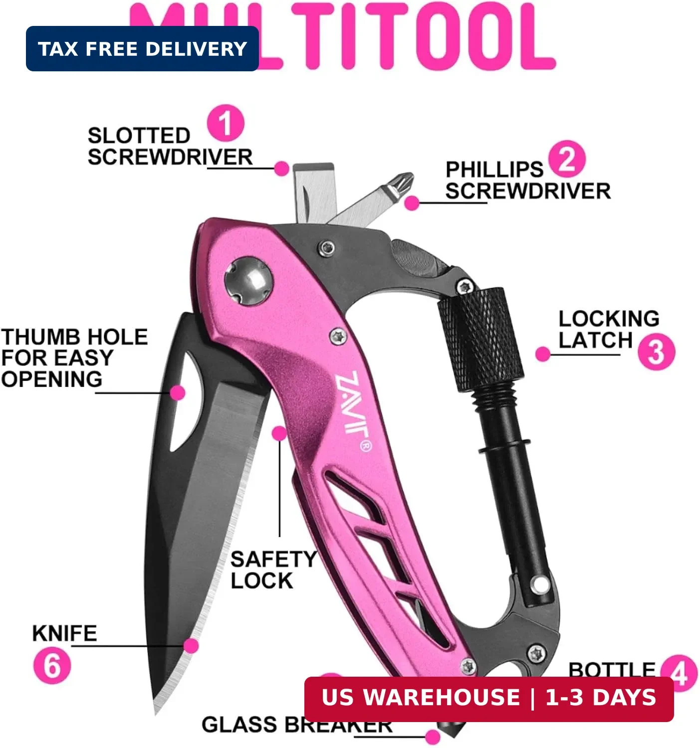 Multitool with Pocket Knife for Women, EDC Keychain Box Cutter with Window Break
