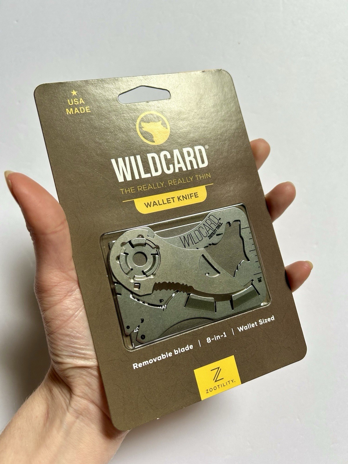 NEW! Zootility WILDCARD WALLET KNIFE 8-in-1 Multi-Tool, Stainless Steel, 2×3”